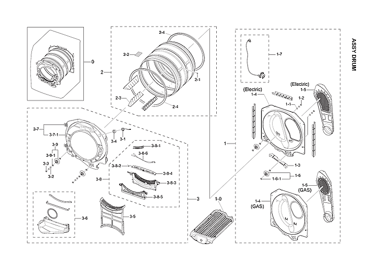 Samsung DV42H5200GF/A3-02 drum assy diagram