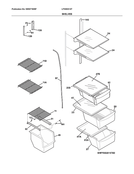 Frigidaire LFSS2312TE3 shelves diagram