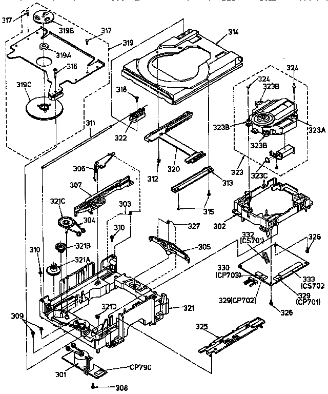 Panasonic SLPJ316 traverse deck parts diagram