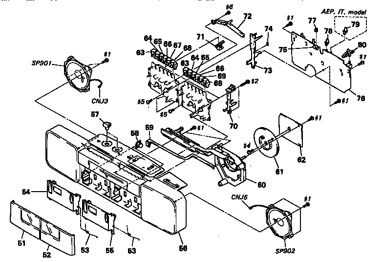 Sony CFS-W308 front cabinet section diagram