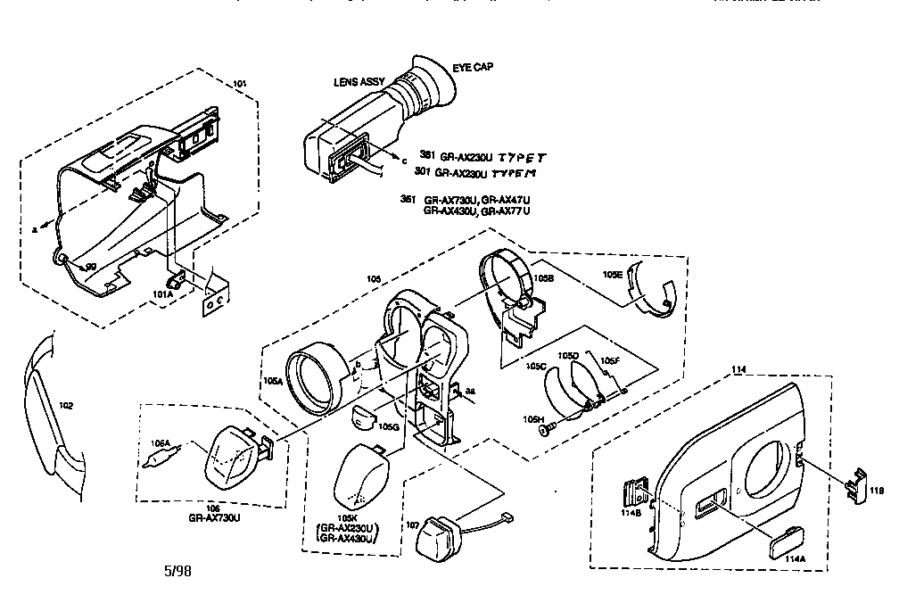JVC GR-AX77U cabinet parts diagram