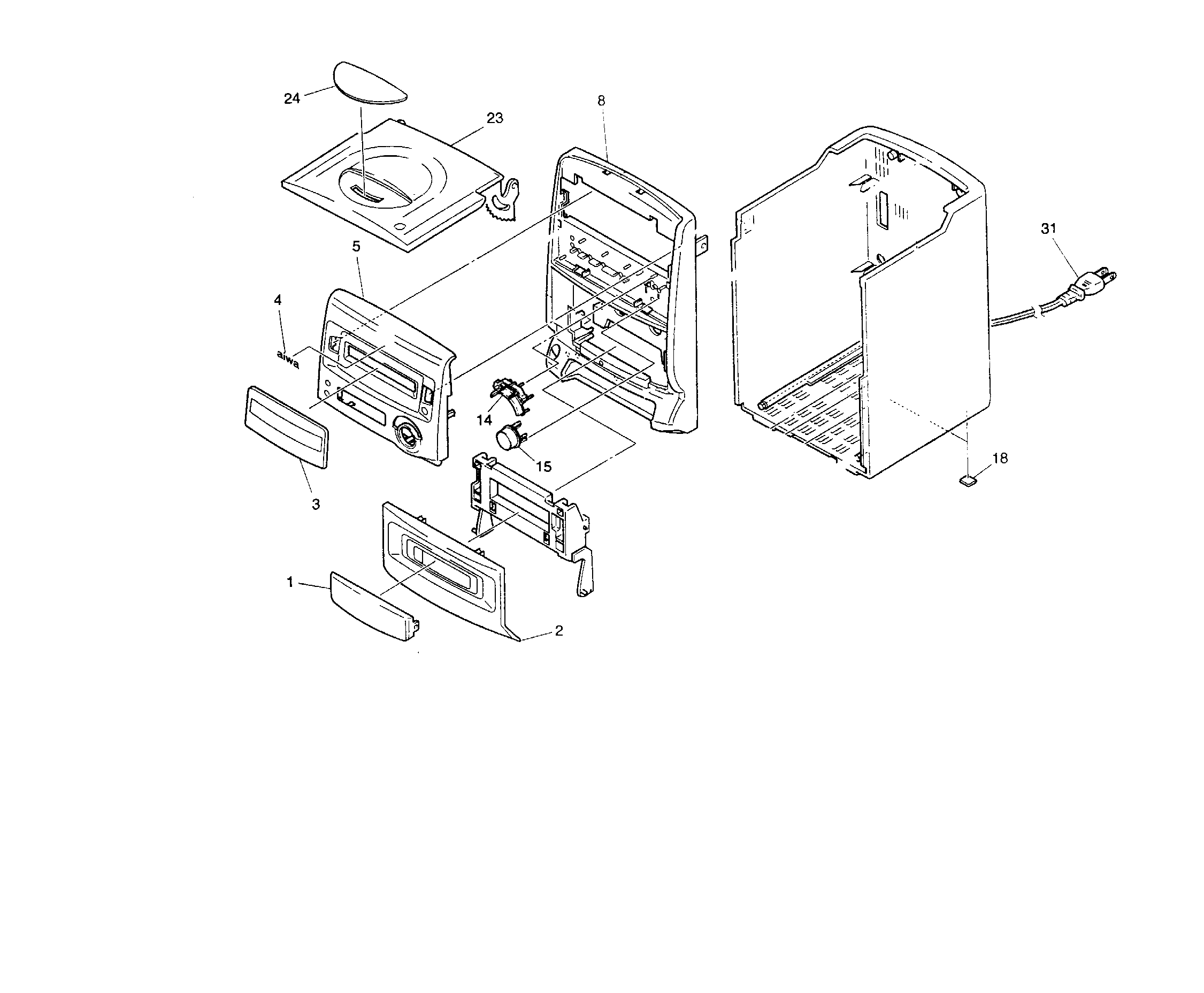 Aiwa LCX-151 cabinet parts diagram
