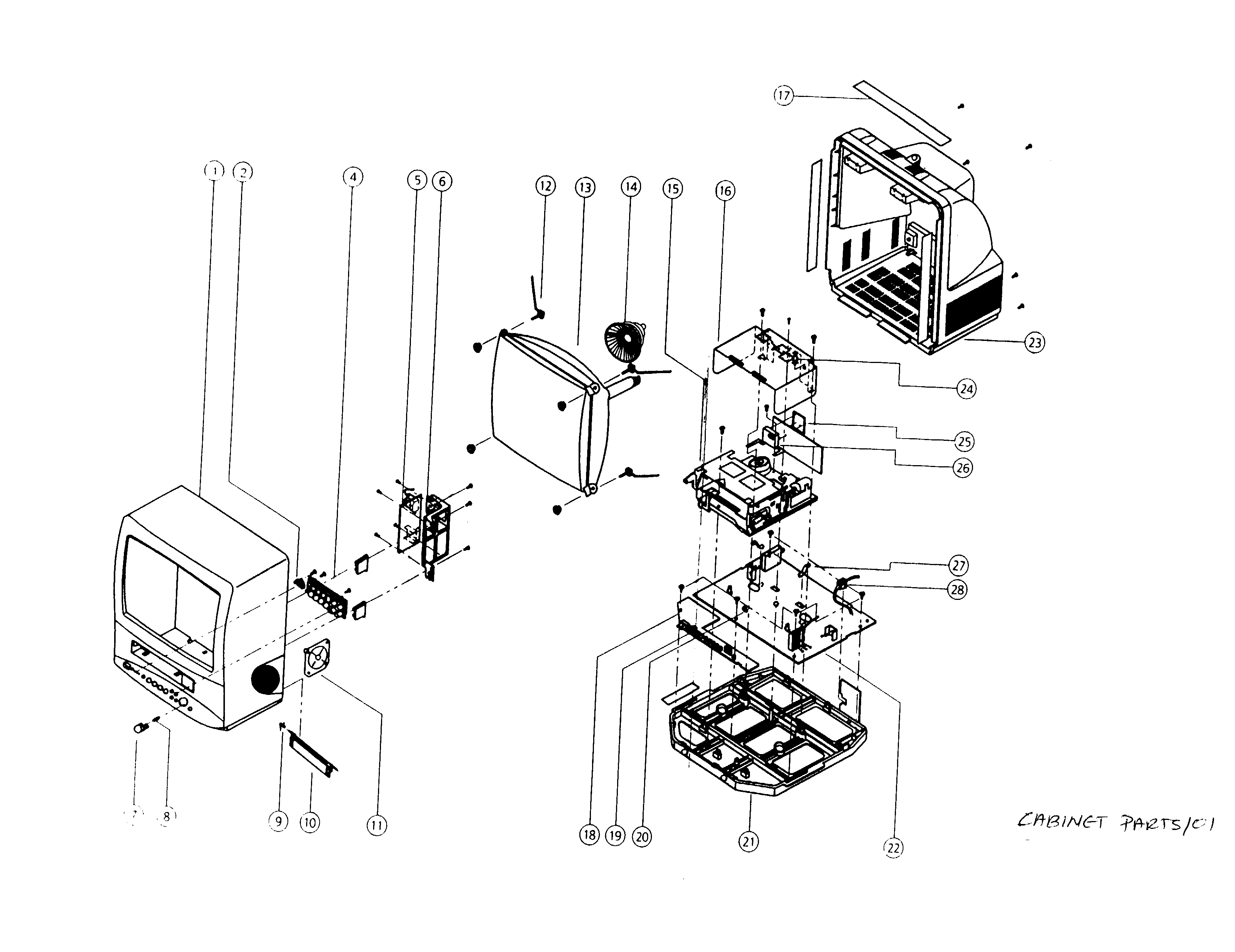 Zenith TVA1923 cabinet parts diagram