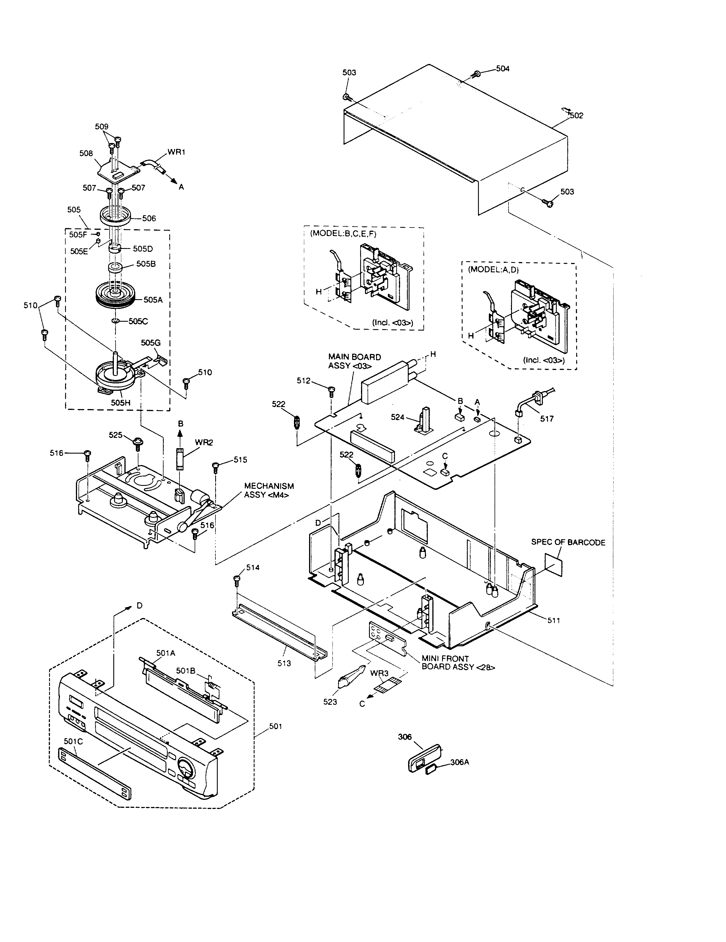 JVC HR-A56U cabinet parts diagram