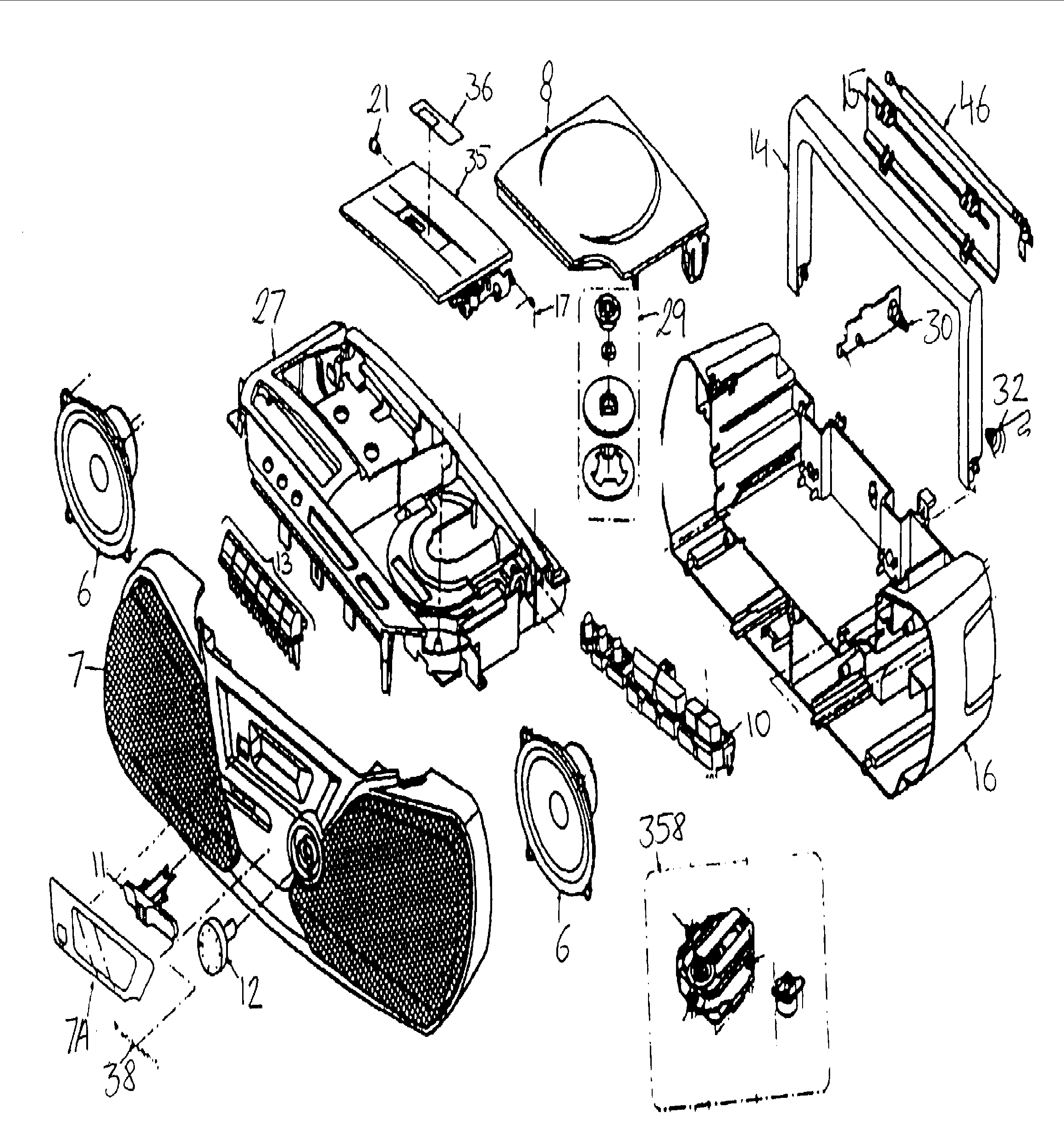 Panasonic RX-D10 cabinet parts diagram