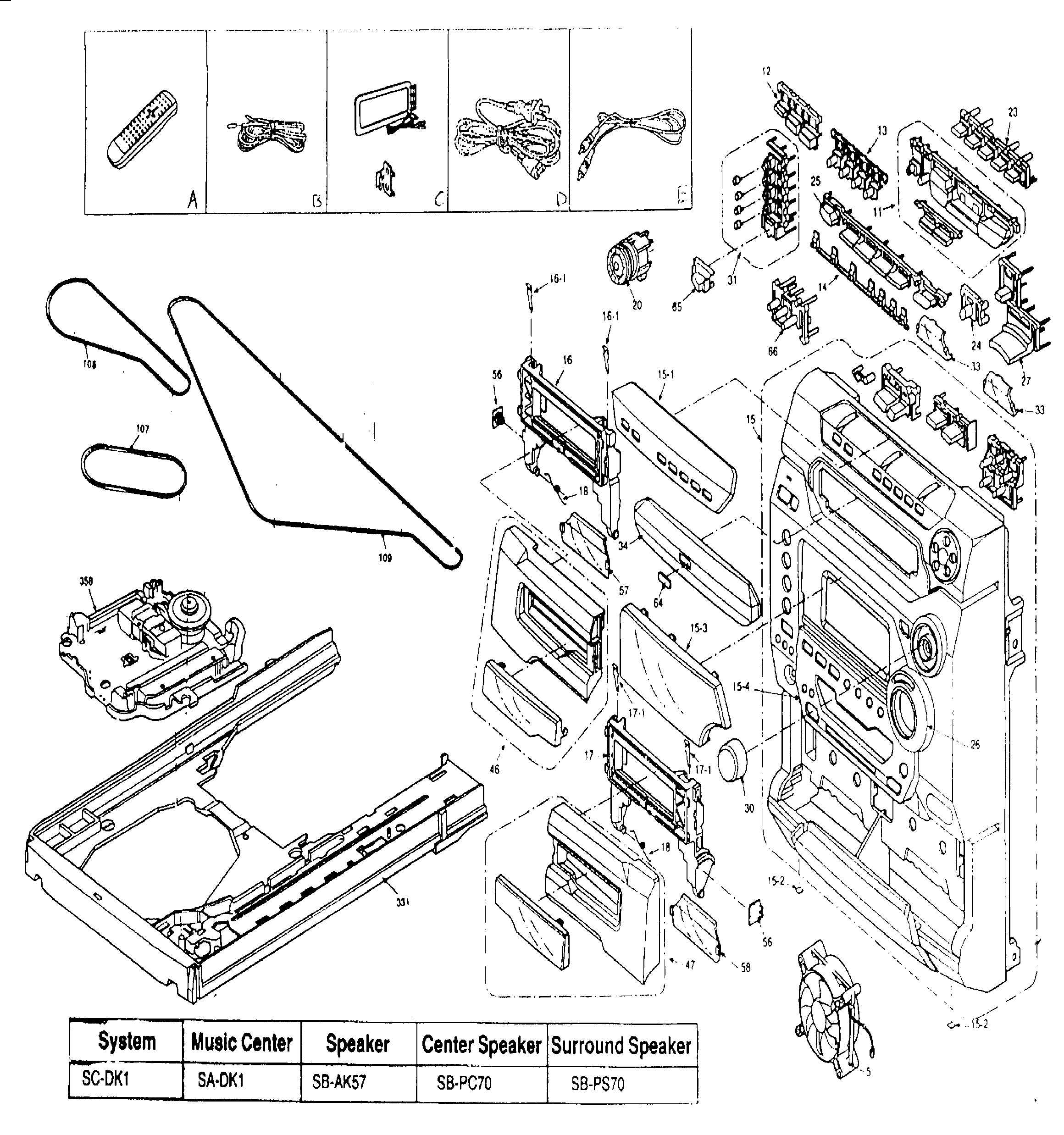 Panasonic SC-DK1 cabinet parts diagram
