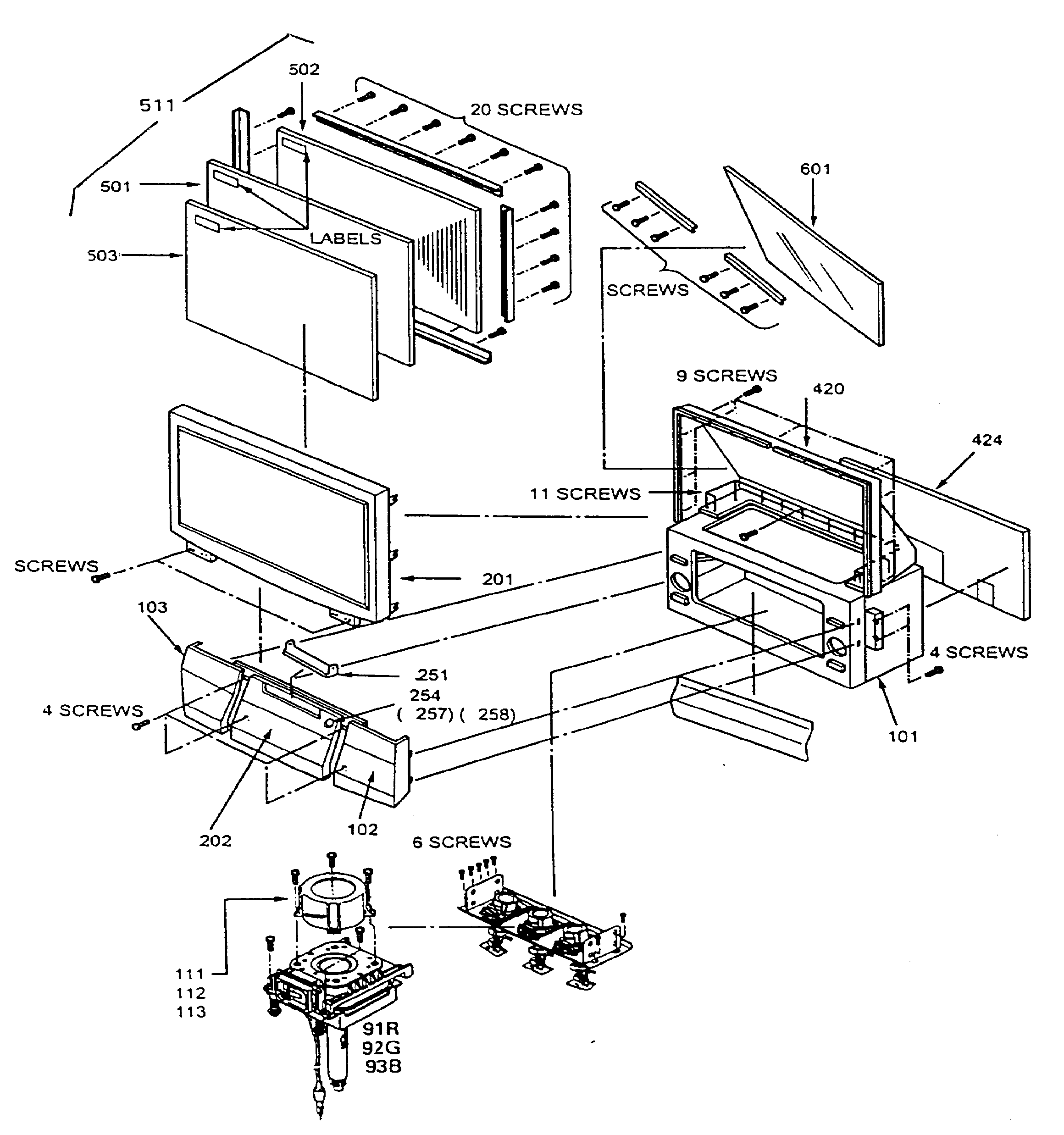 Toshiba 61A60A cabinet parts diagram