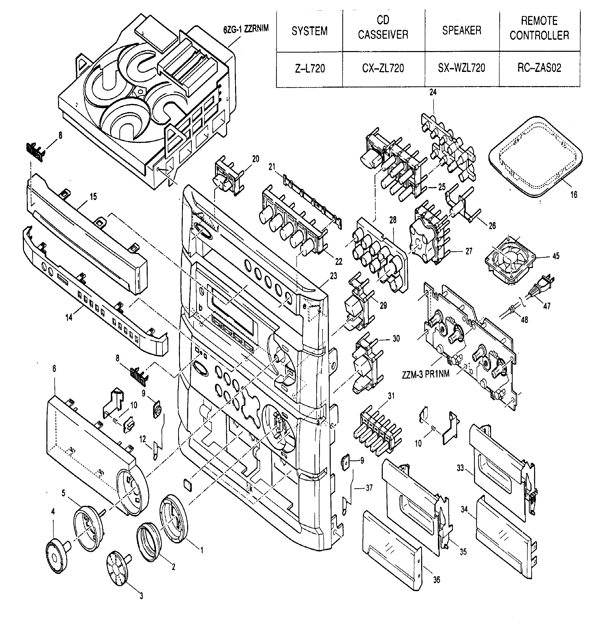 Aiwa Z-L720 cabinet parts diagram