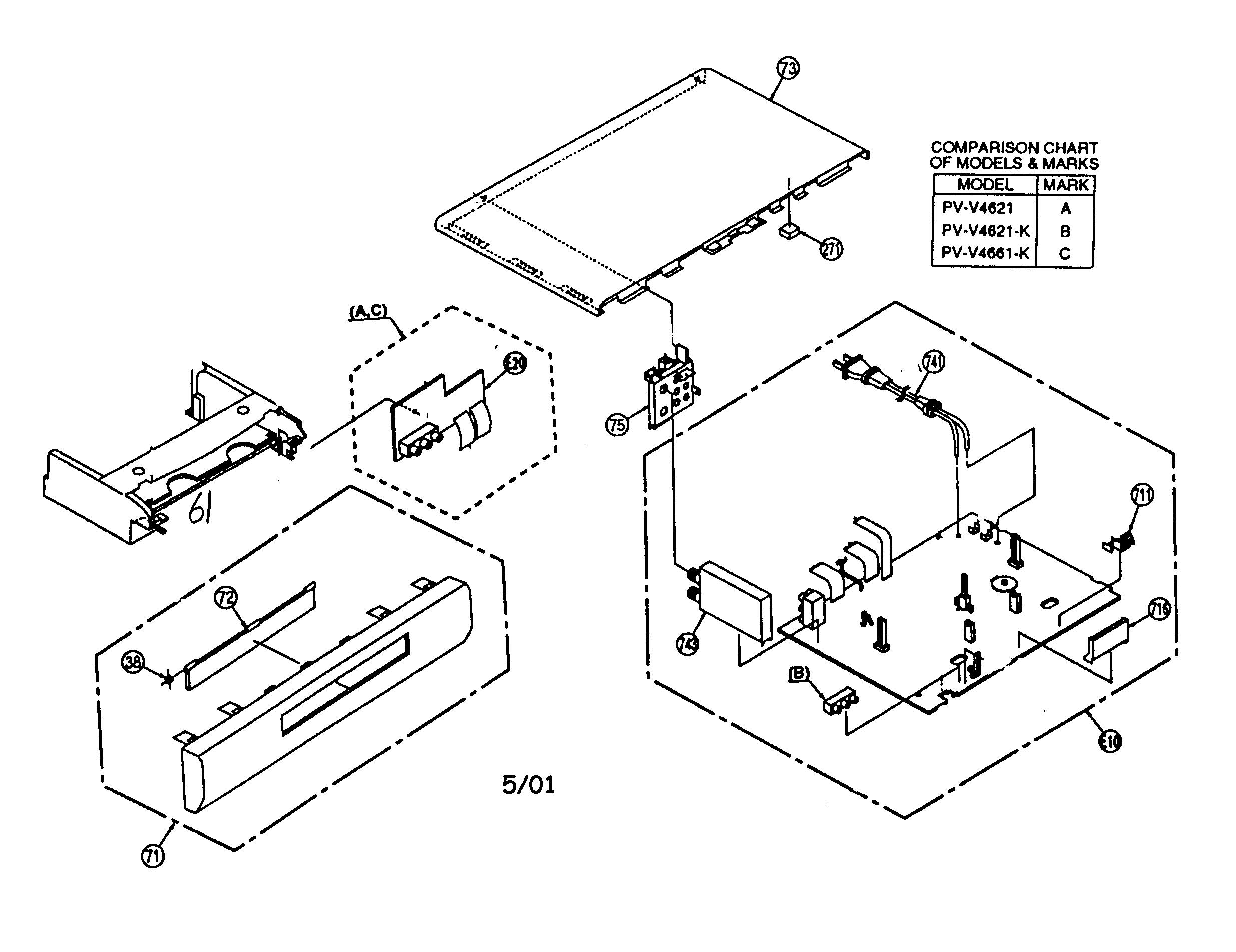 Panasonic PV-V4621-K cabinet parts diagram