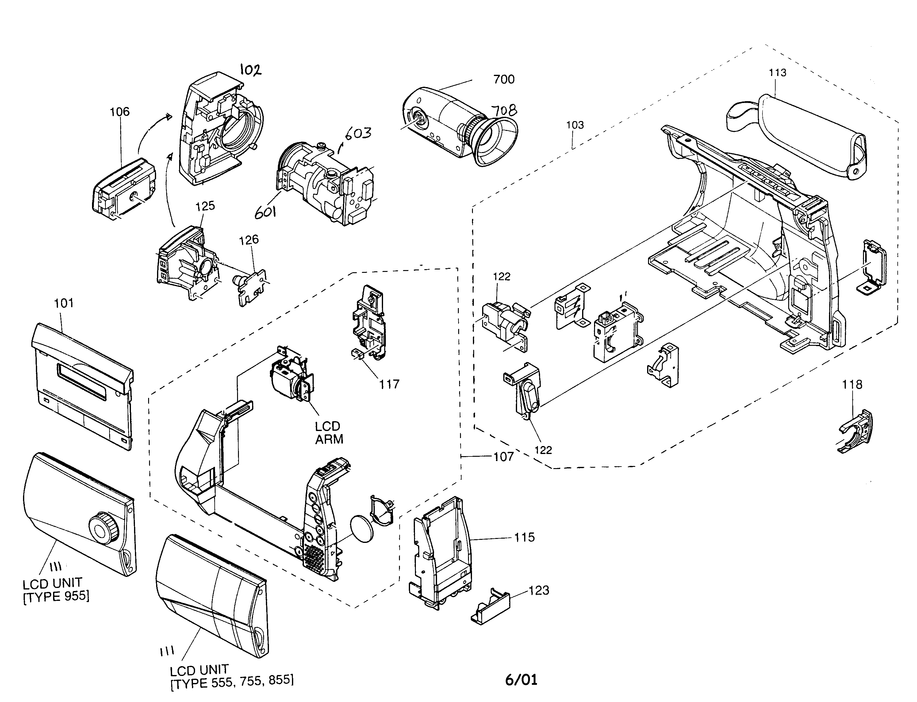 Hitachi VM-E555LA cabinet parts diagram