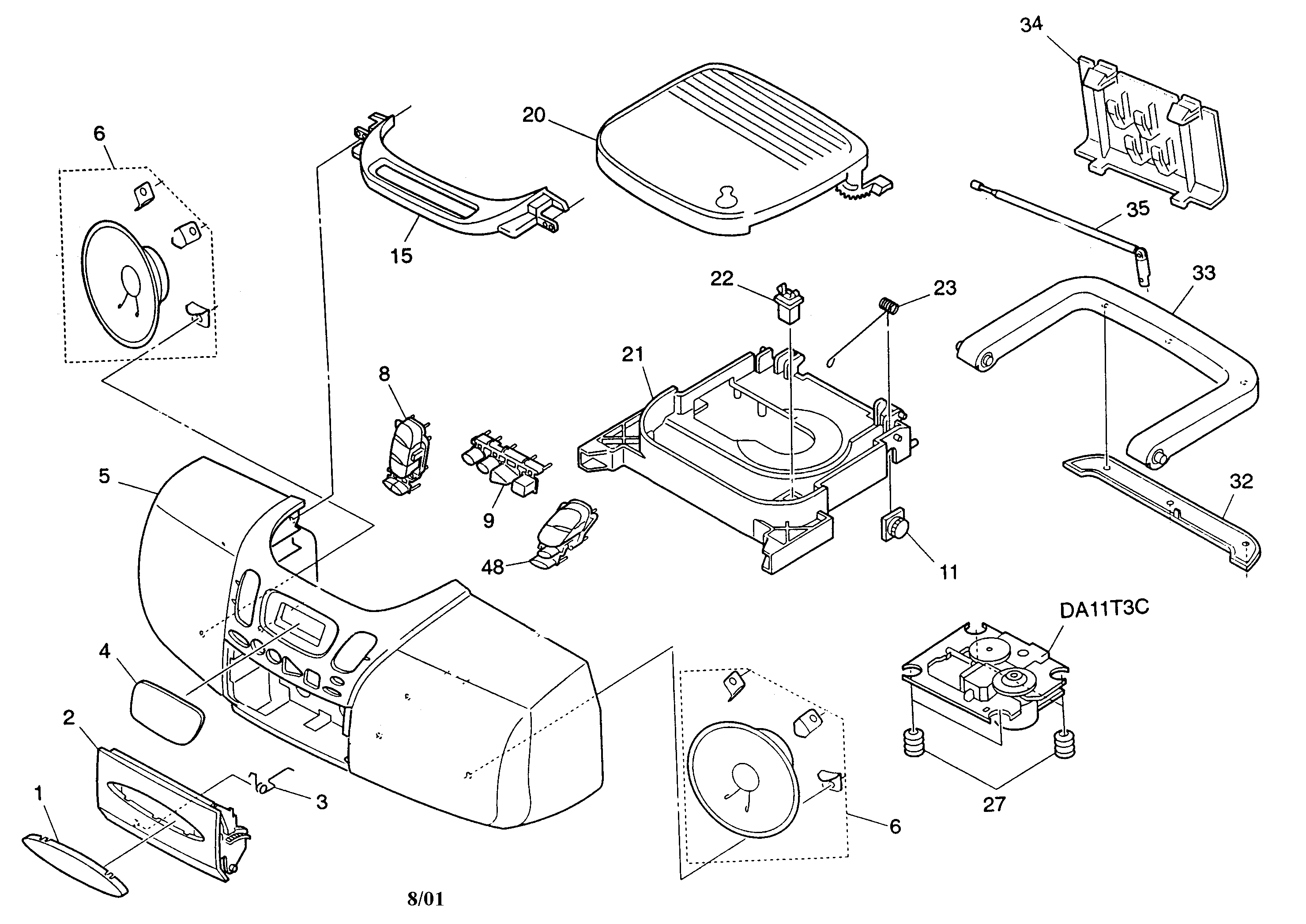 Aiwa CSD-TD28 cabinet parts diagram