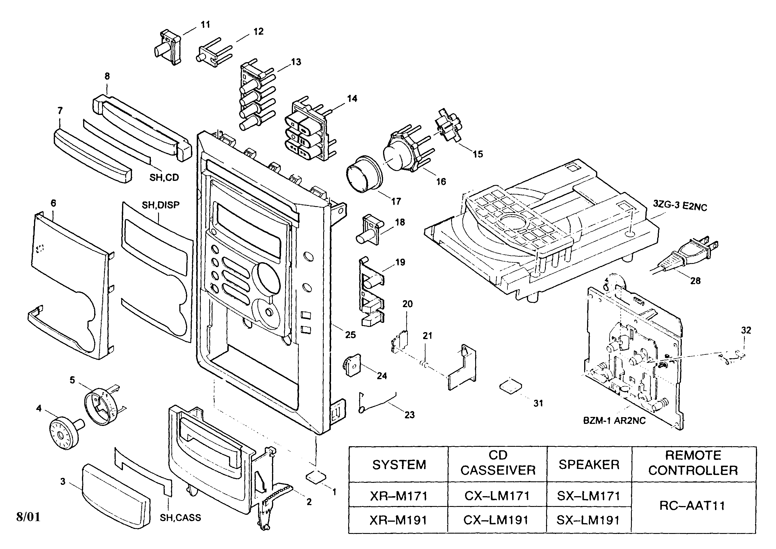 Aiwa XR-M191 cabinet parts diagram
