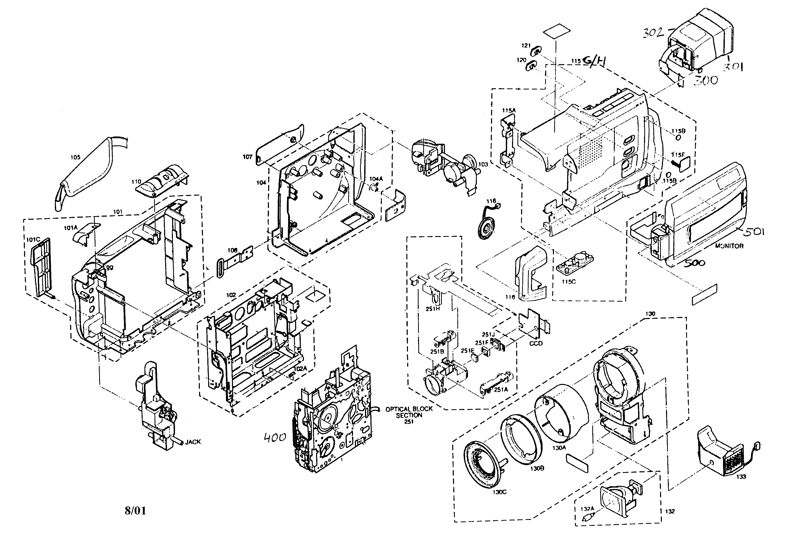 JVC GR-DVL510U cabinet parts diagram
