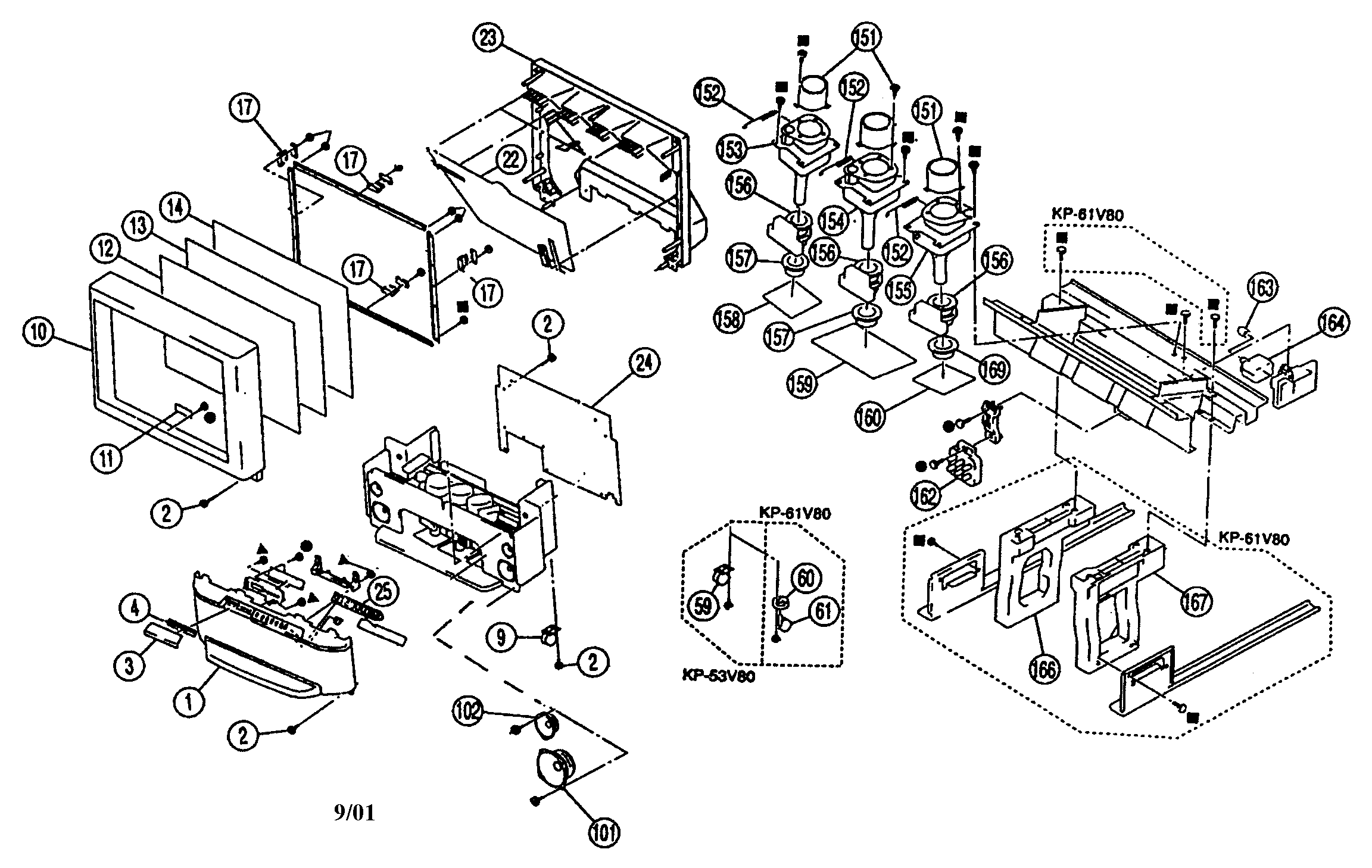 Sony KP-48V80 cabinet parts diagram