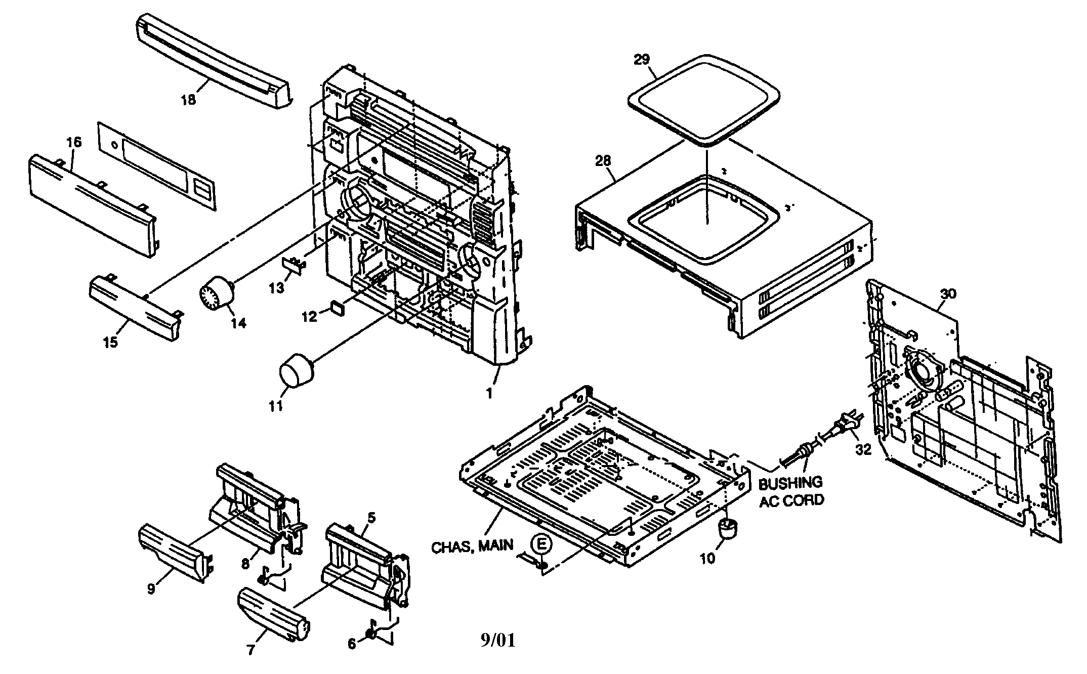 Aiwa Z-R555 cabinet parts diagram