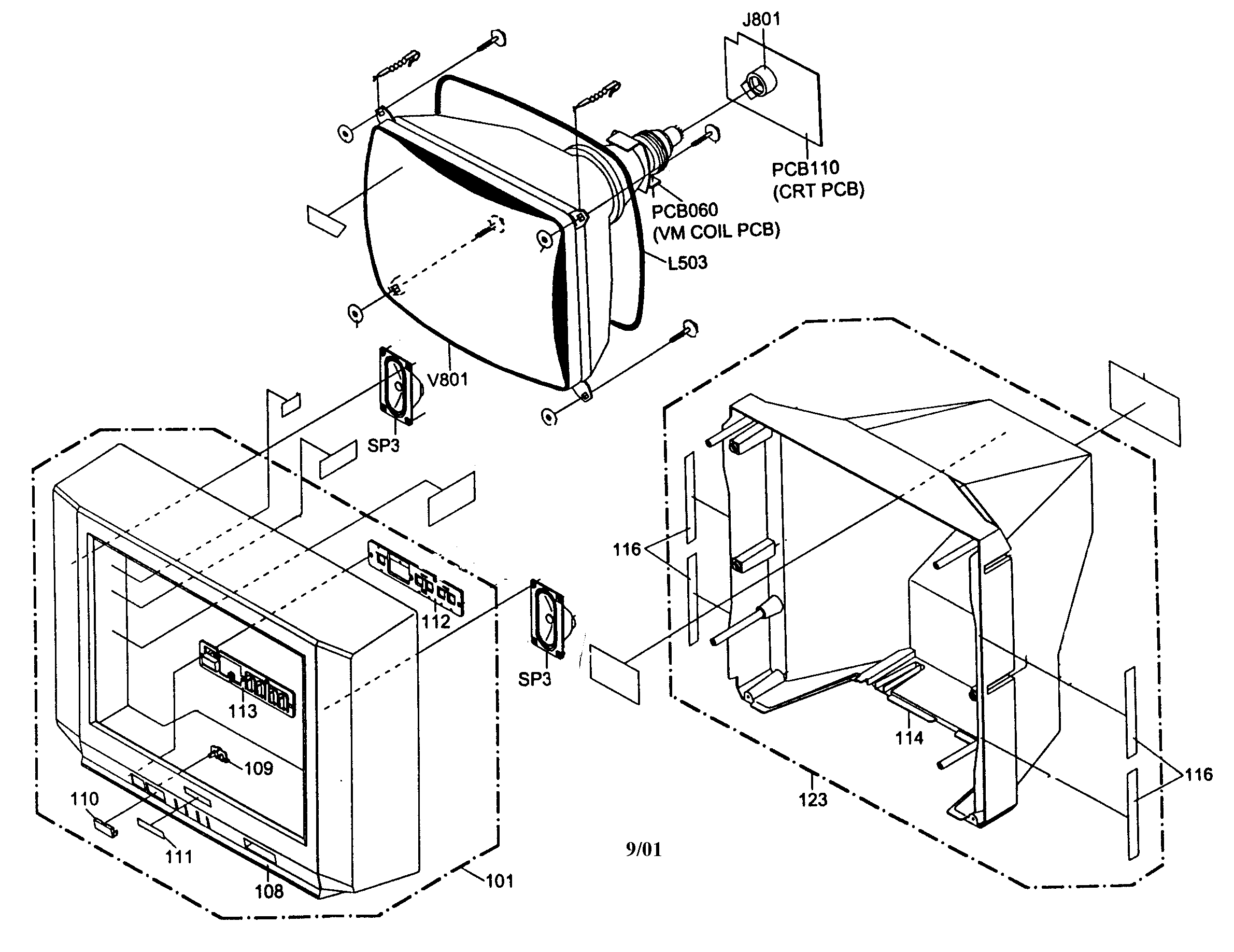 Toshiba 20AF41C cabinet parts diagram