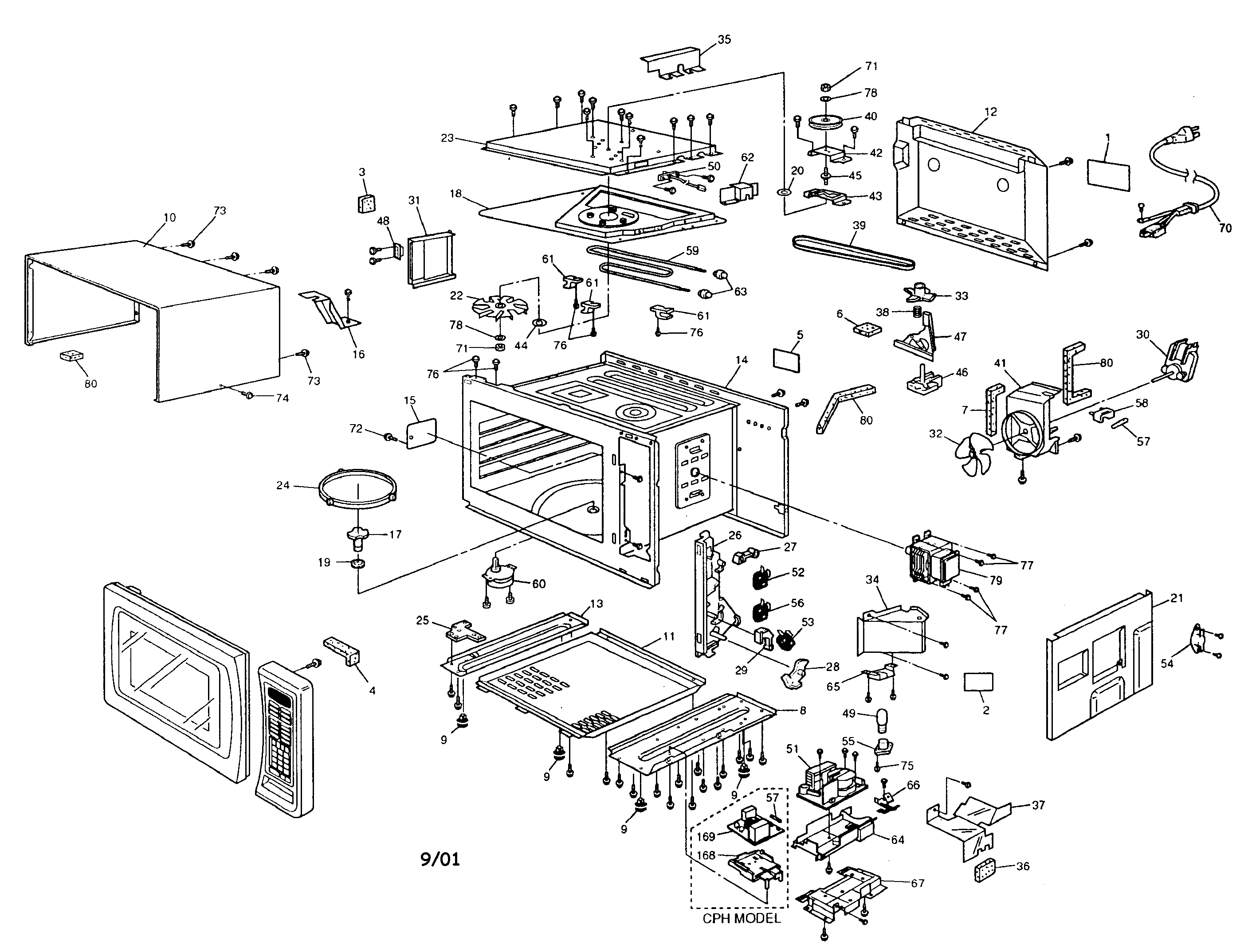 Panasonic NN-C980B oven and cabinet parts diagram