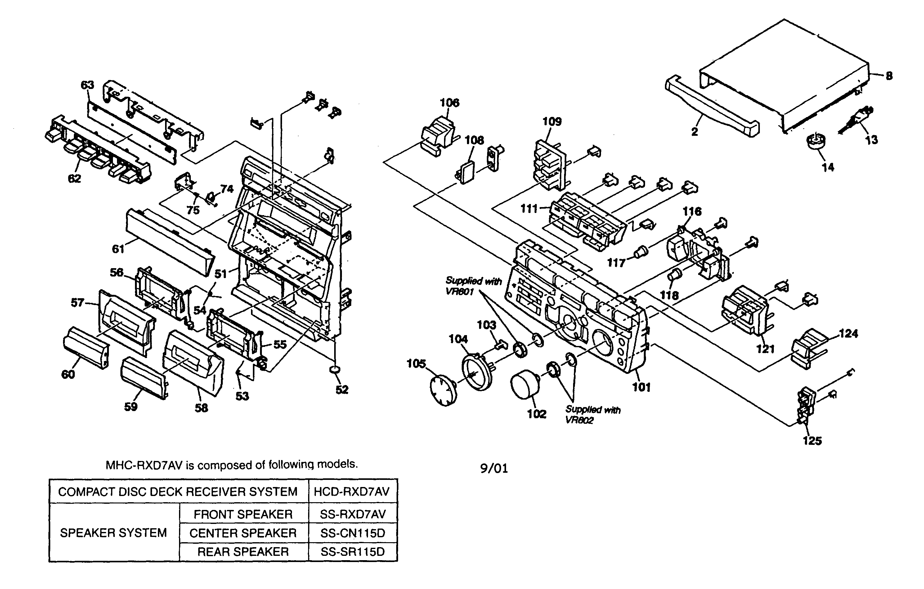 Sony HCD-RXD7AV cabinet parts diagram