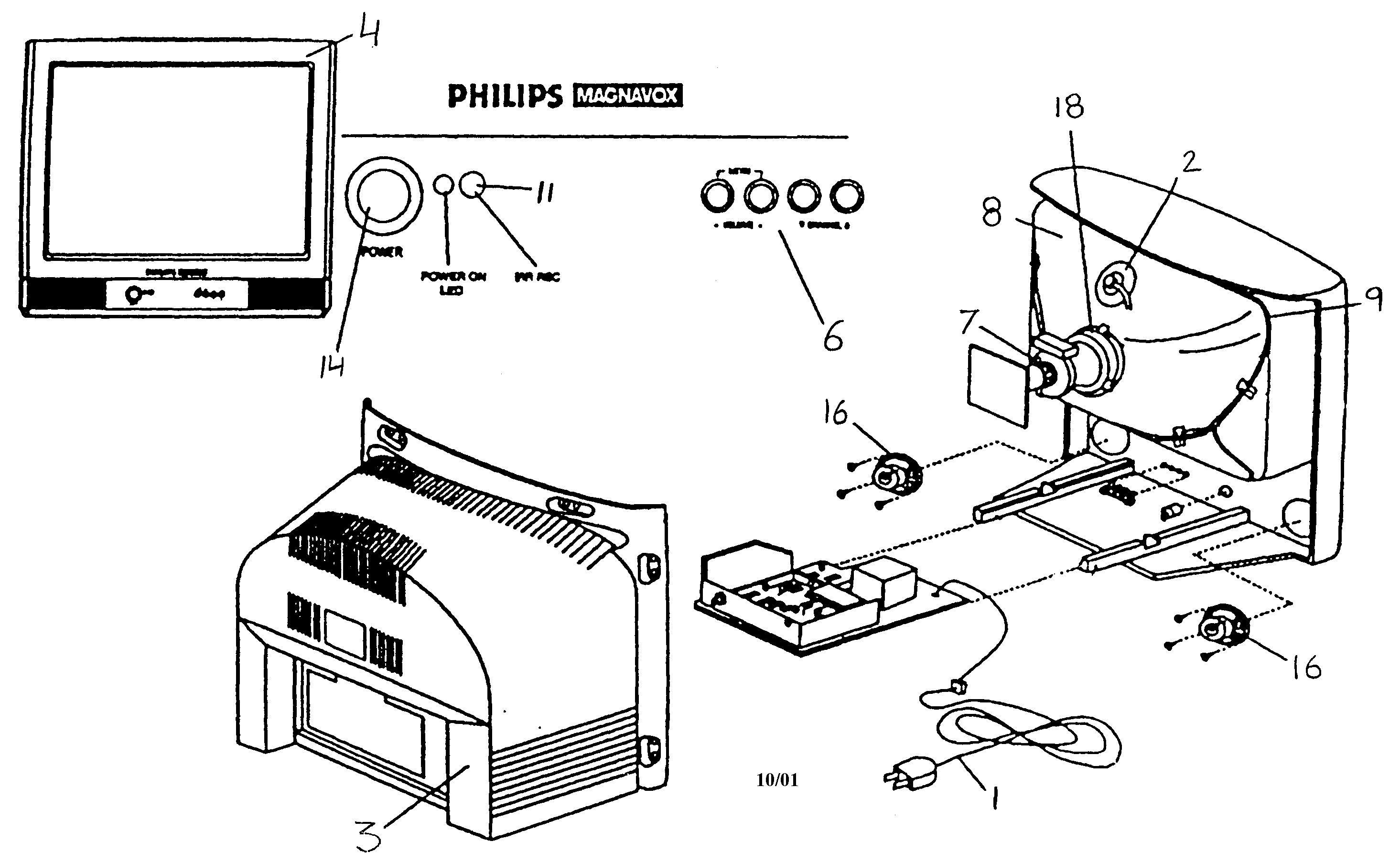 Magnavox MT2501C121 cabinet parts diagram