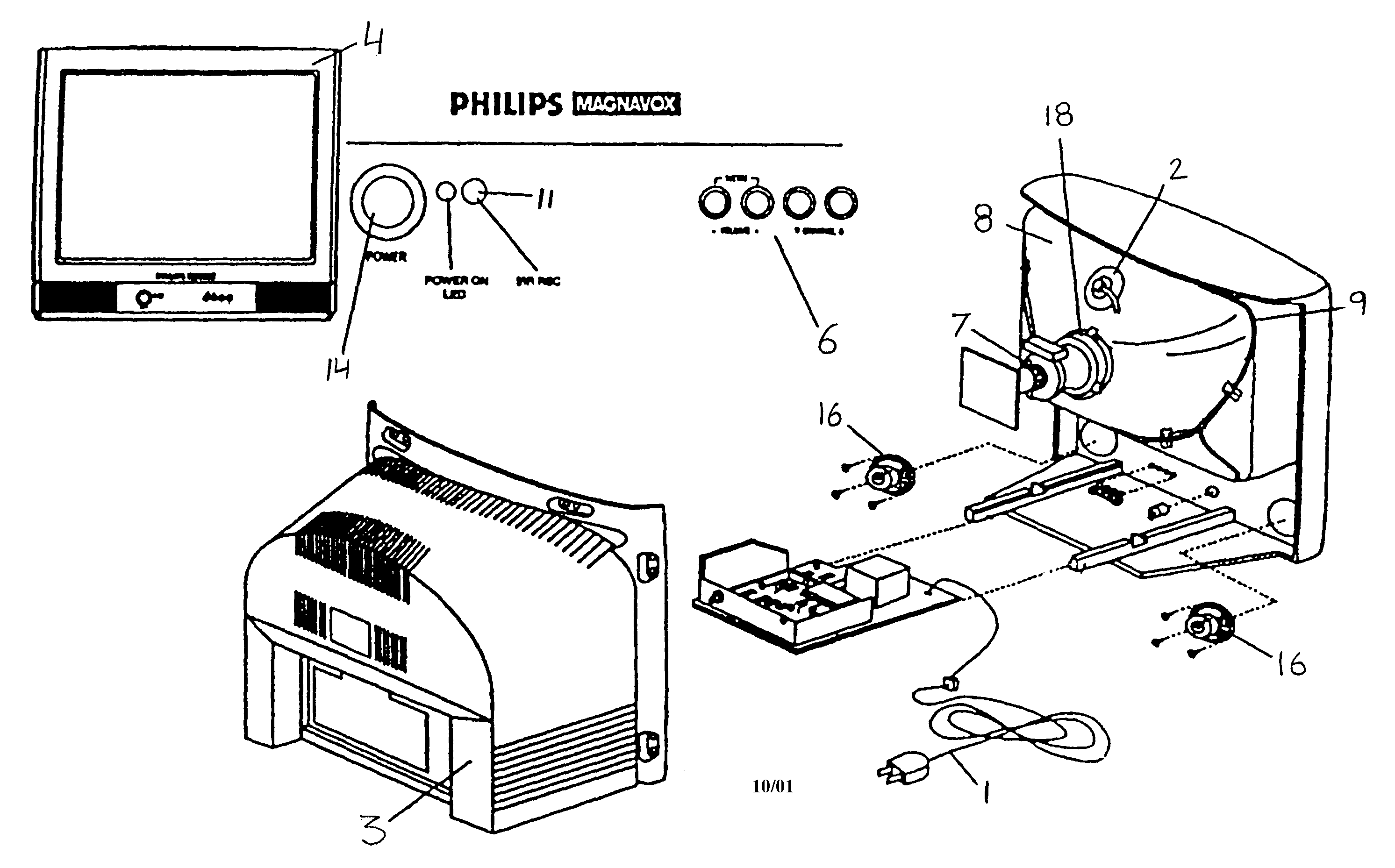 Magnavox 19PR11C/121 cabinet parts diagram