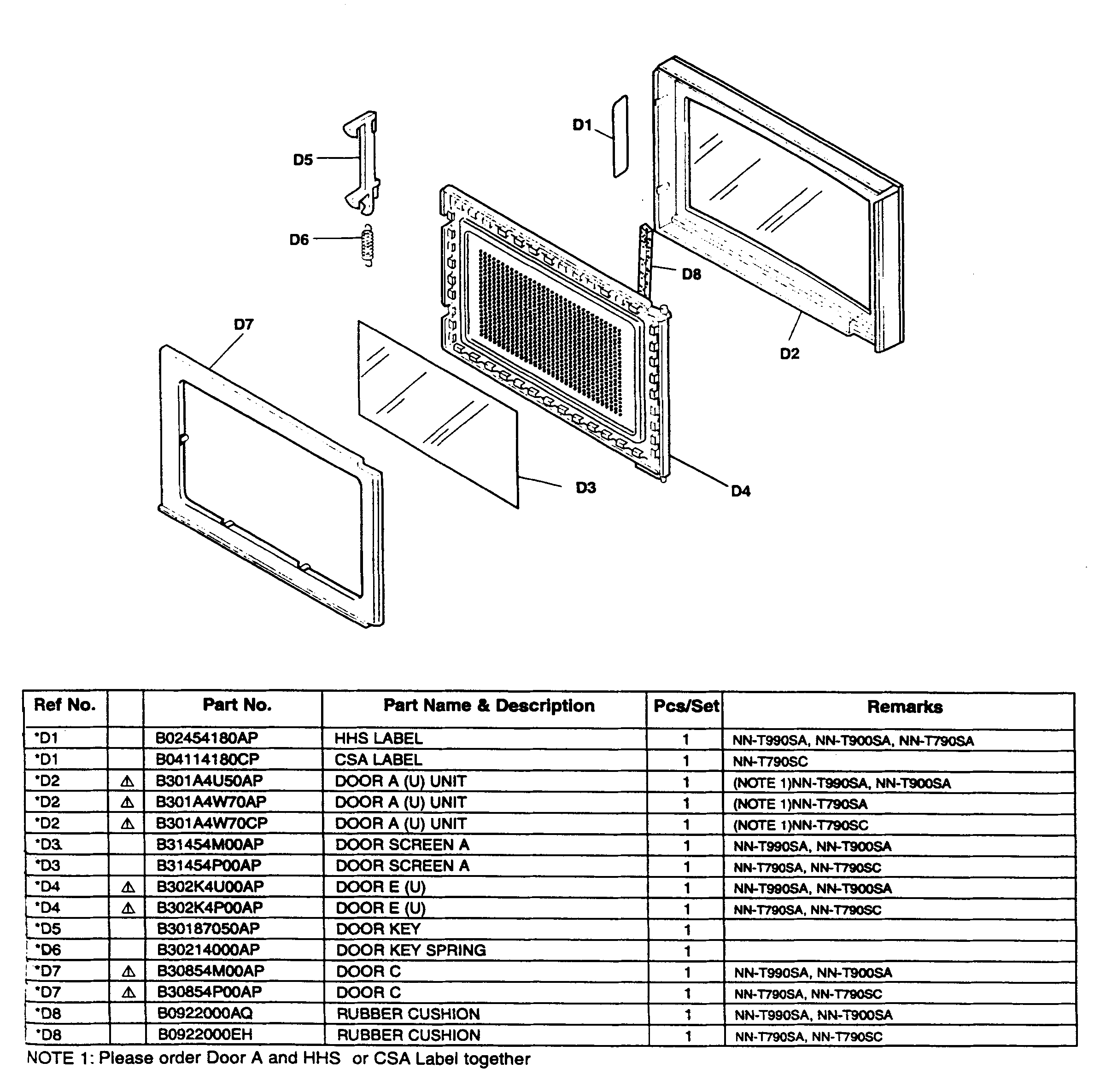 Panasonic NN-T990SA door assy diagram