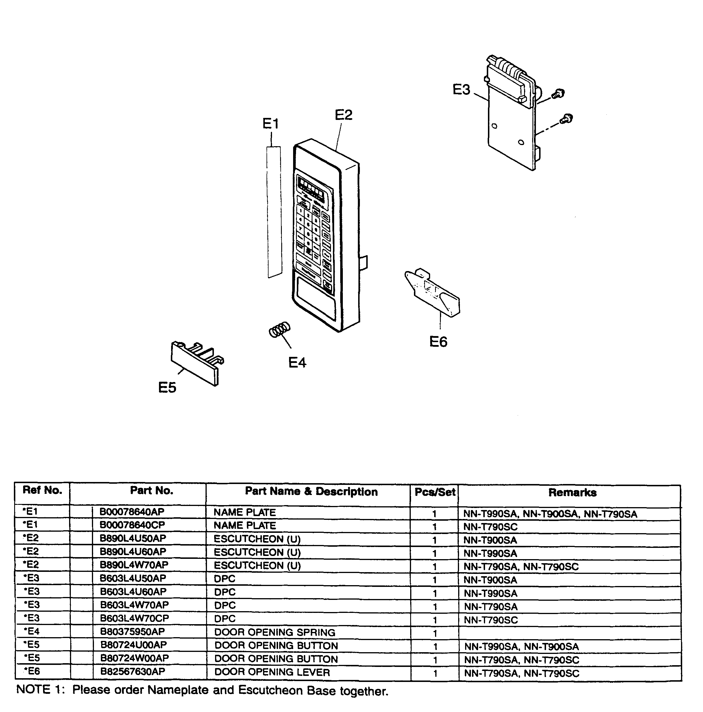Panasonic NN-T990SA escutcheon base assy diagram