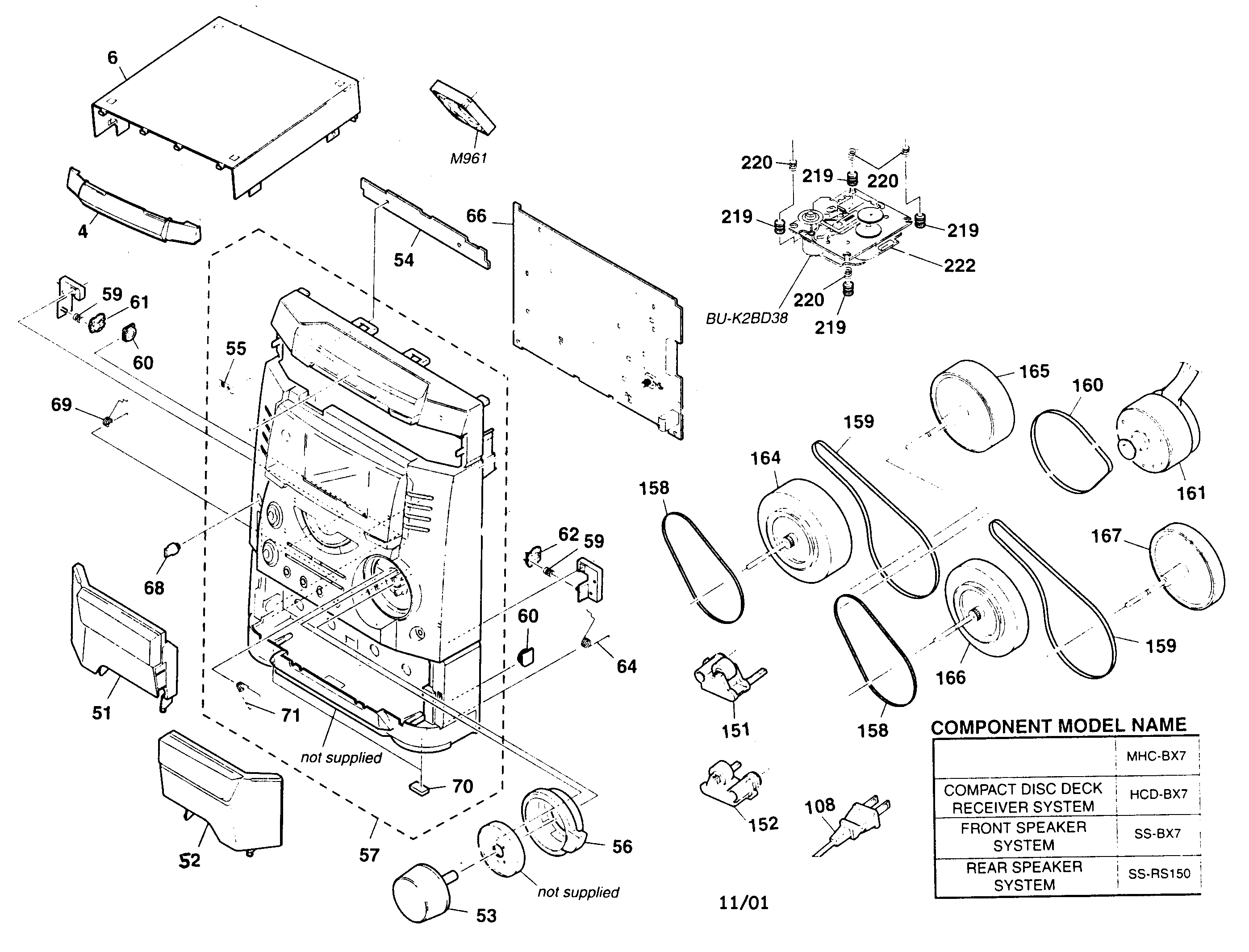 Sony MHC-BX7 cabinet parts diagram