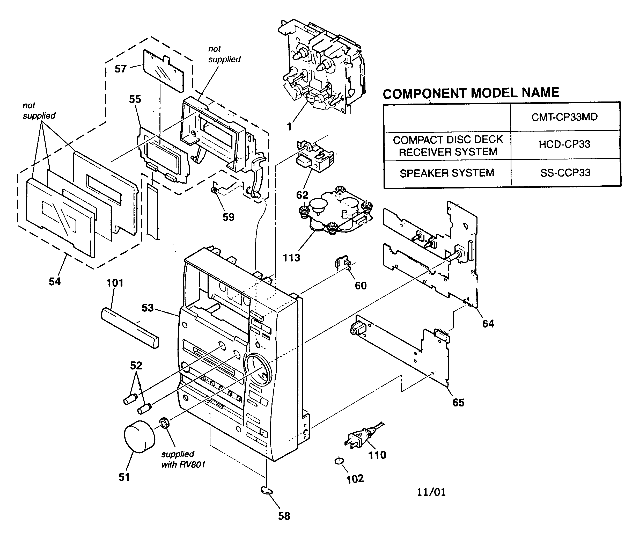 Sony HCD-CP33 cabinet parts diagram