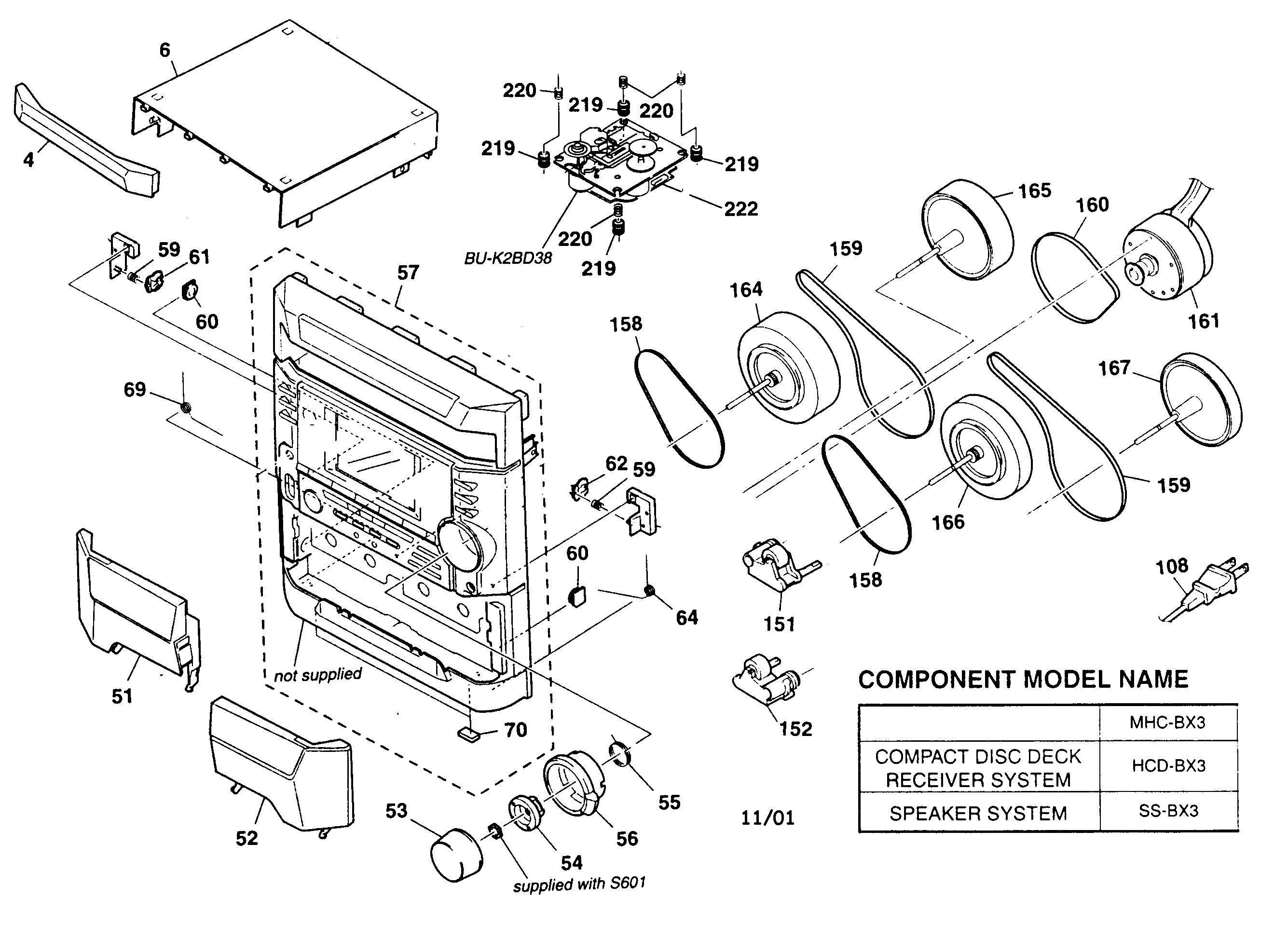 Sony HCD-BX3 cabinet parts diagram