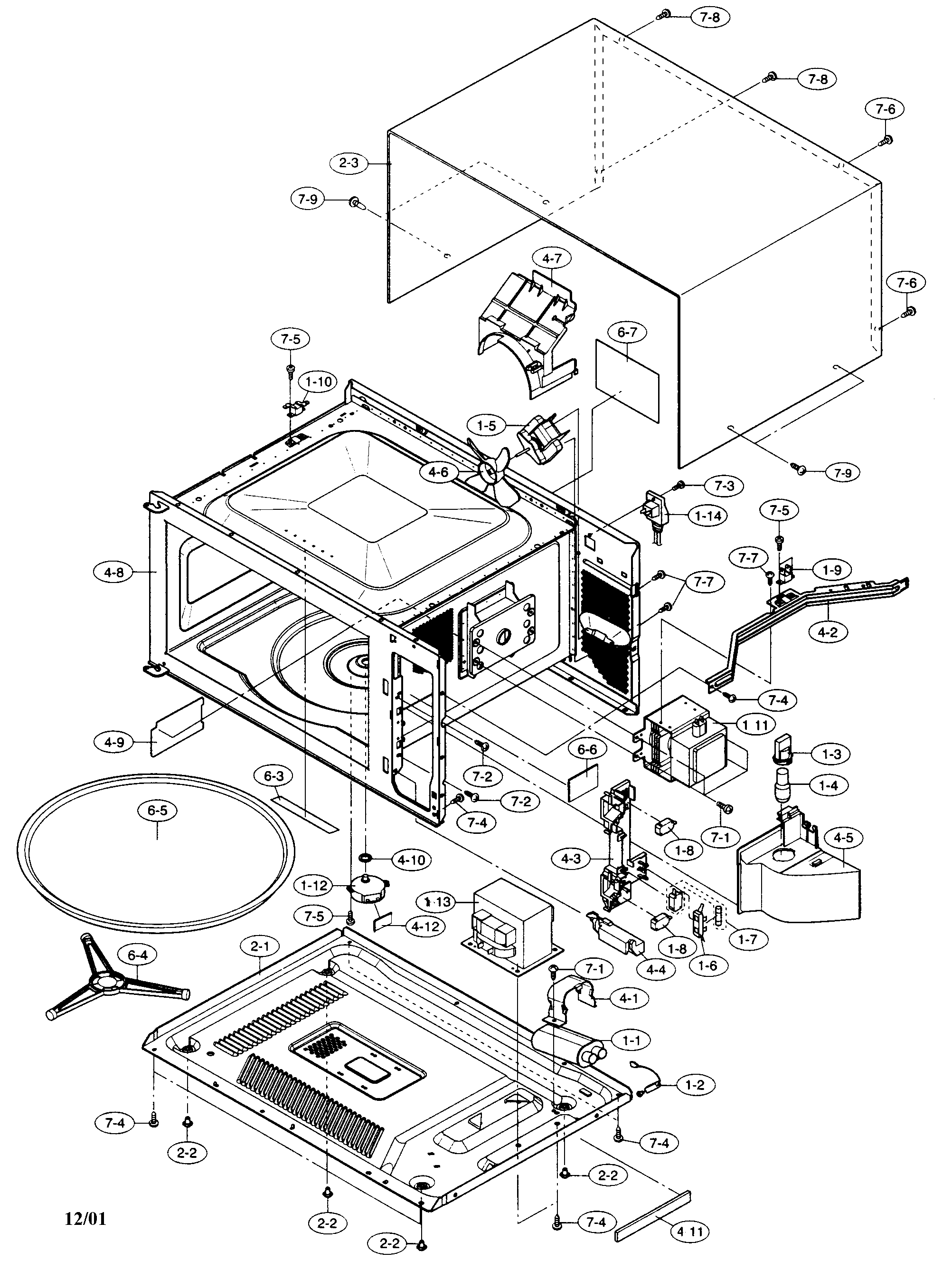 Sharp R-415EW cabinet parts diagram