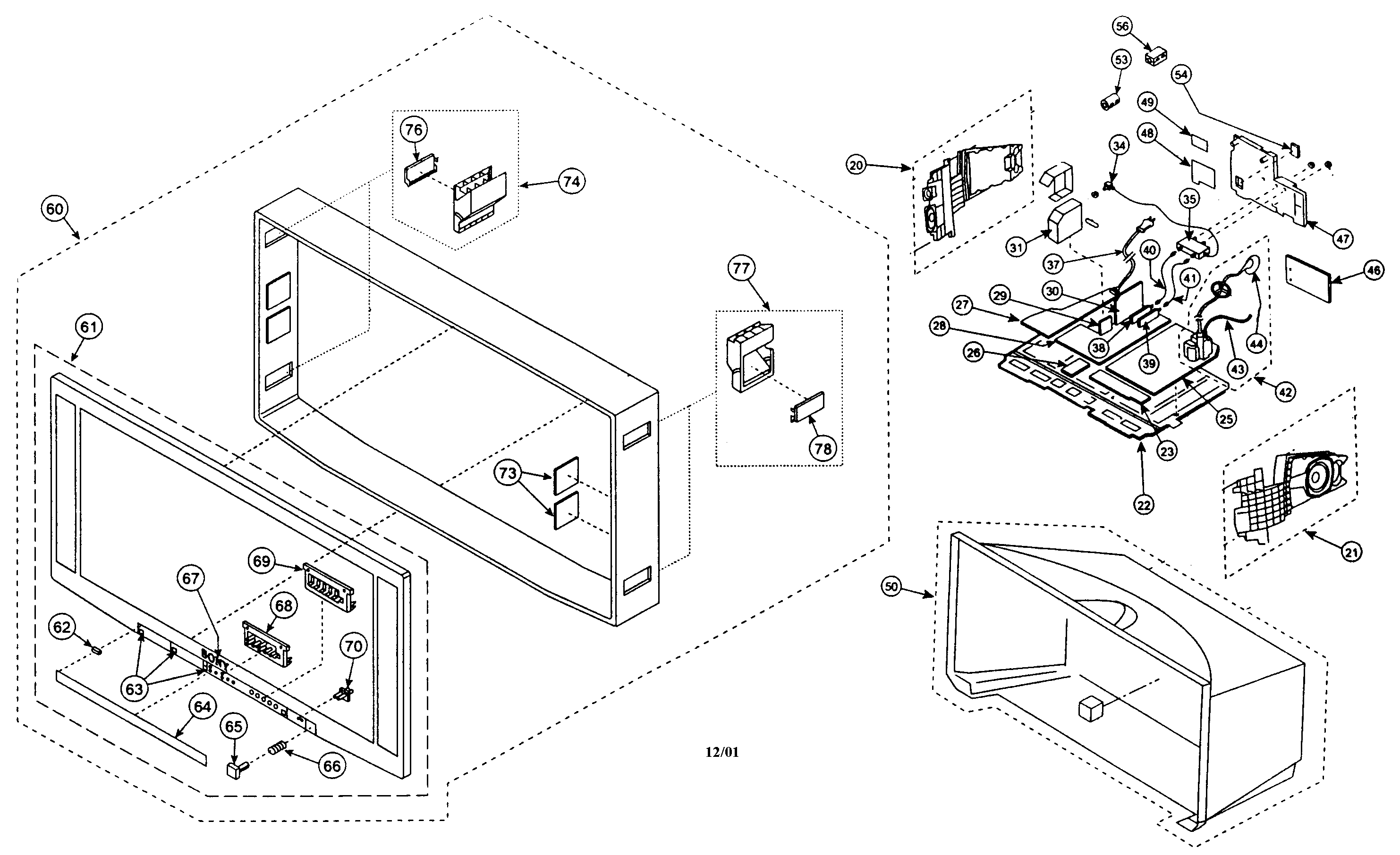 Sony KD-34XBR2 cabinet parts diagram