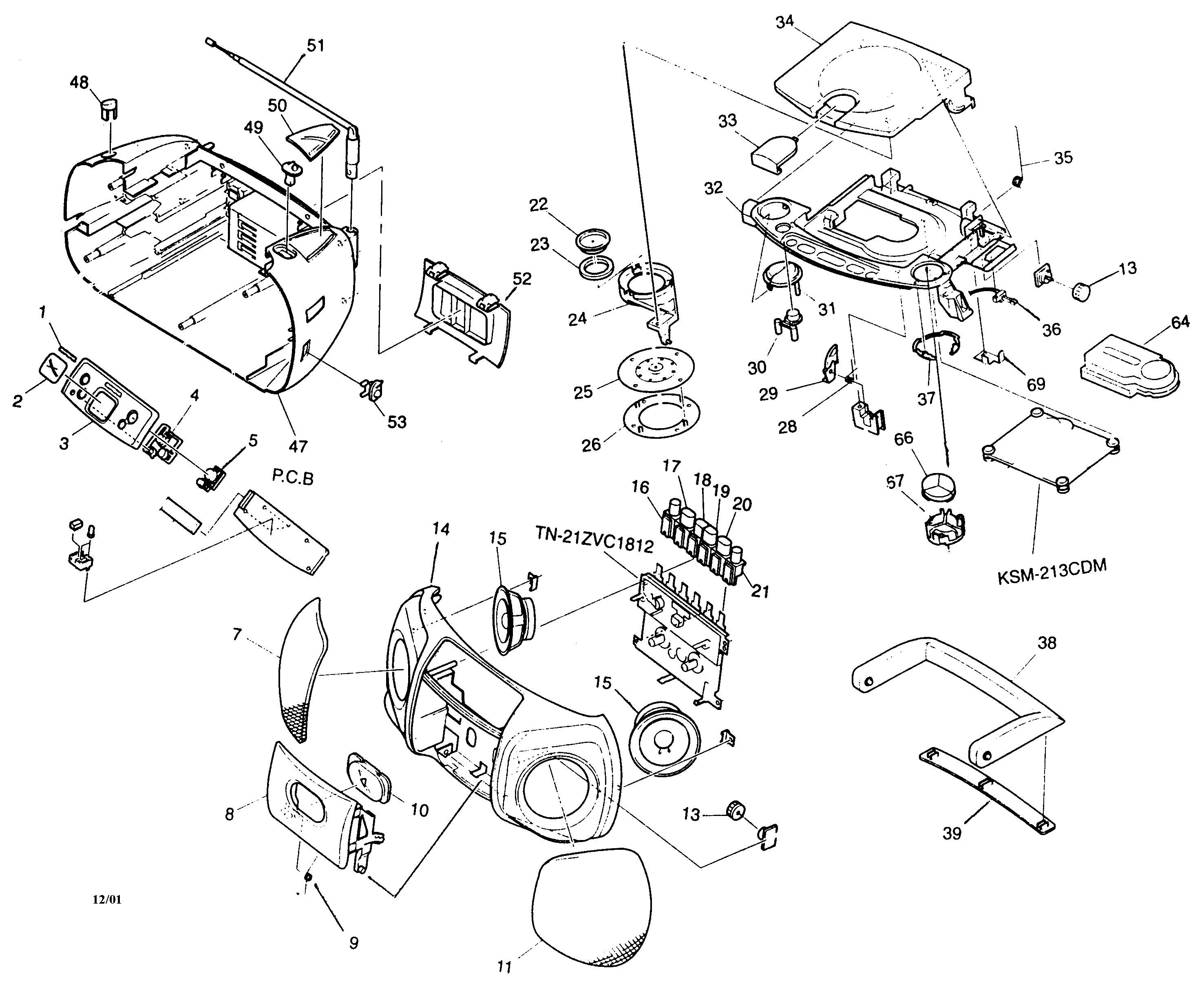 Aiwa CSD-EX150 cabinet parts diagram
