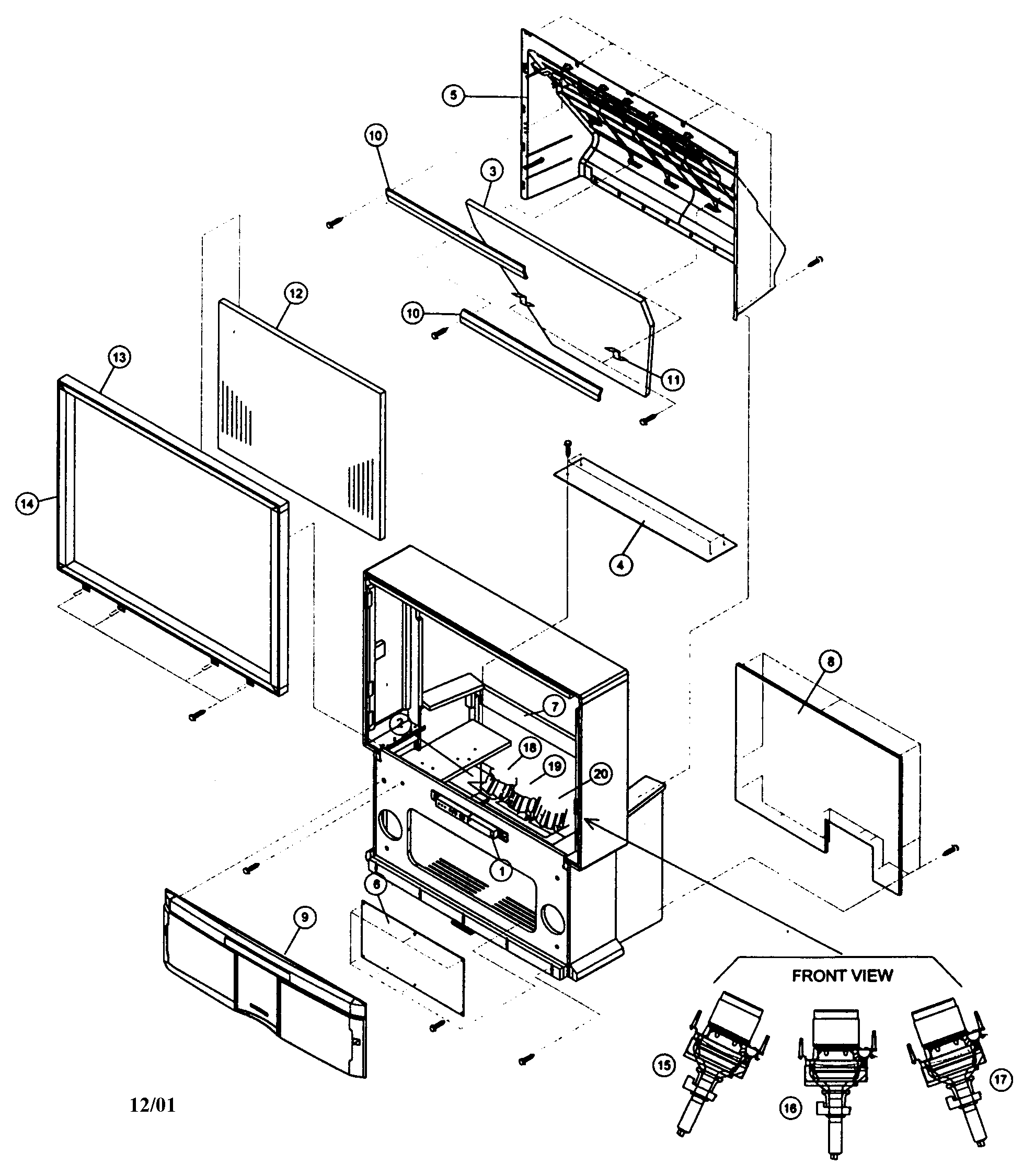 Hitachi 53SBX10B cabinet parts diagram