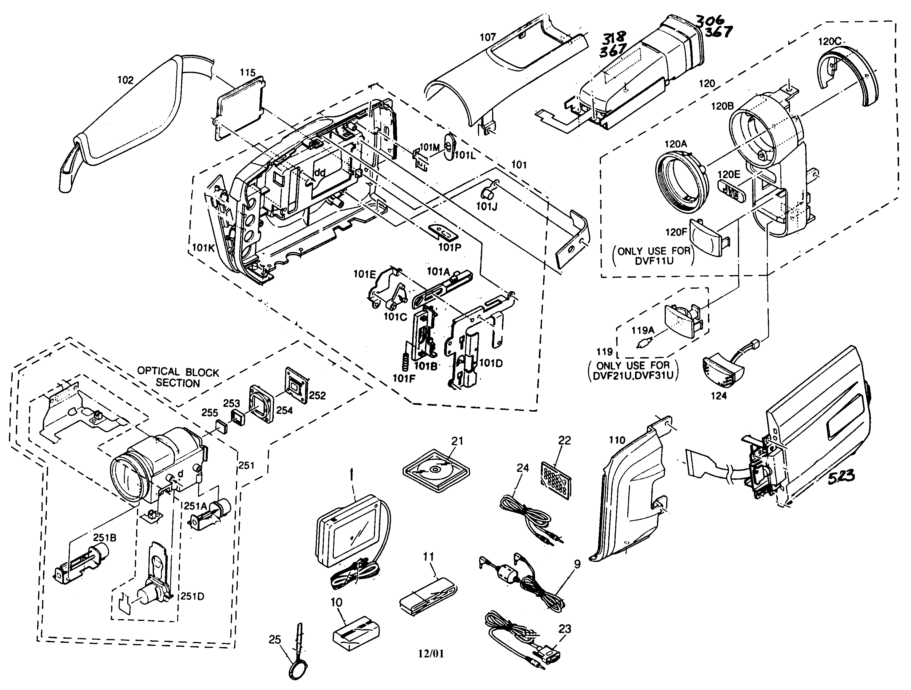 JVC GR-DVF11U cabinet parts diagram