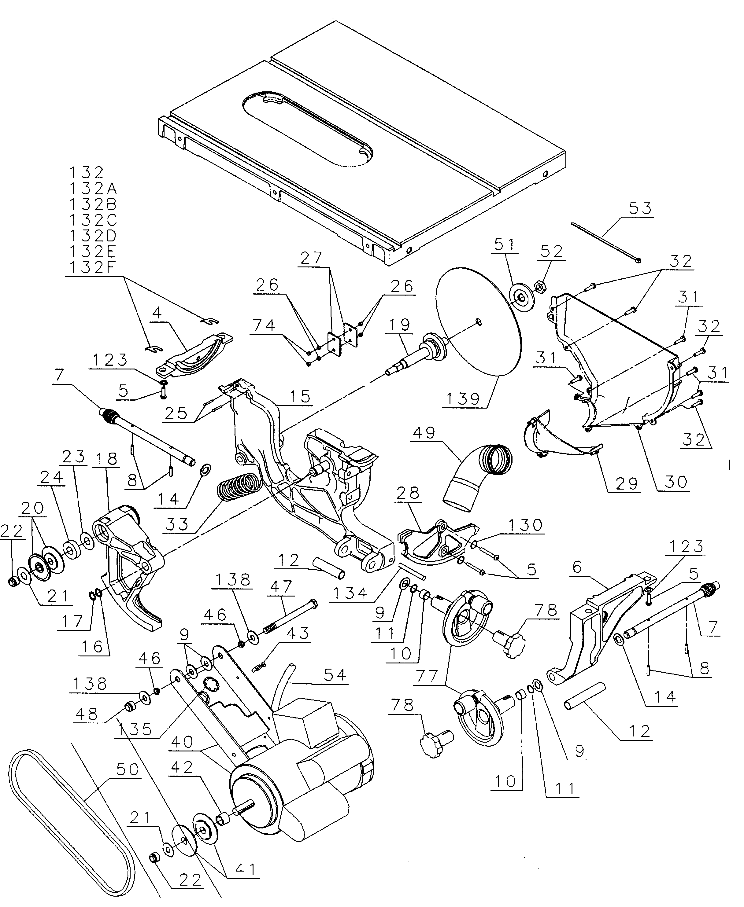 Black & Decker DW746X motor/blade assy diagram