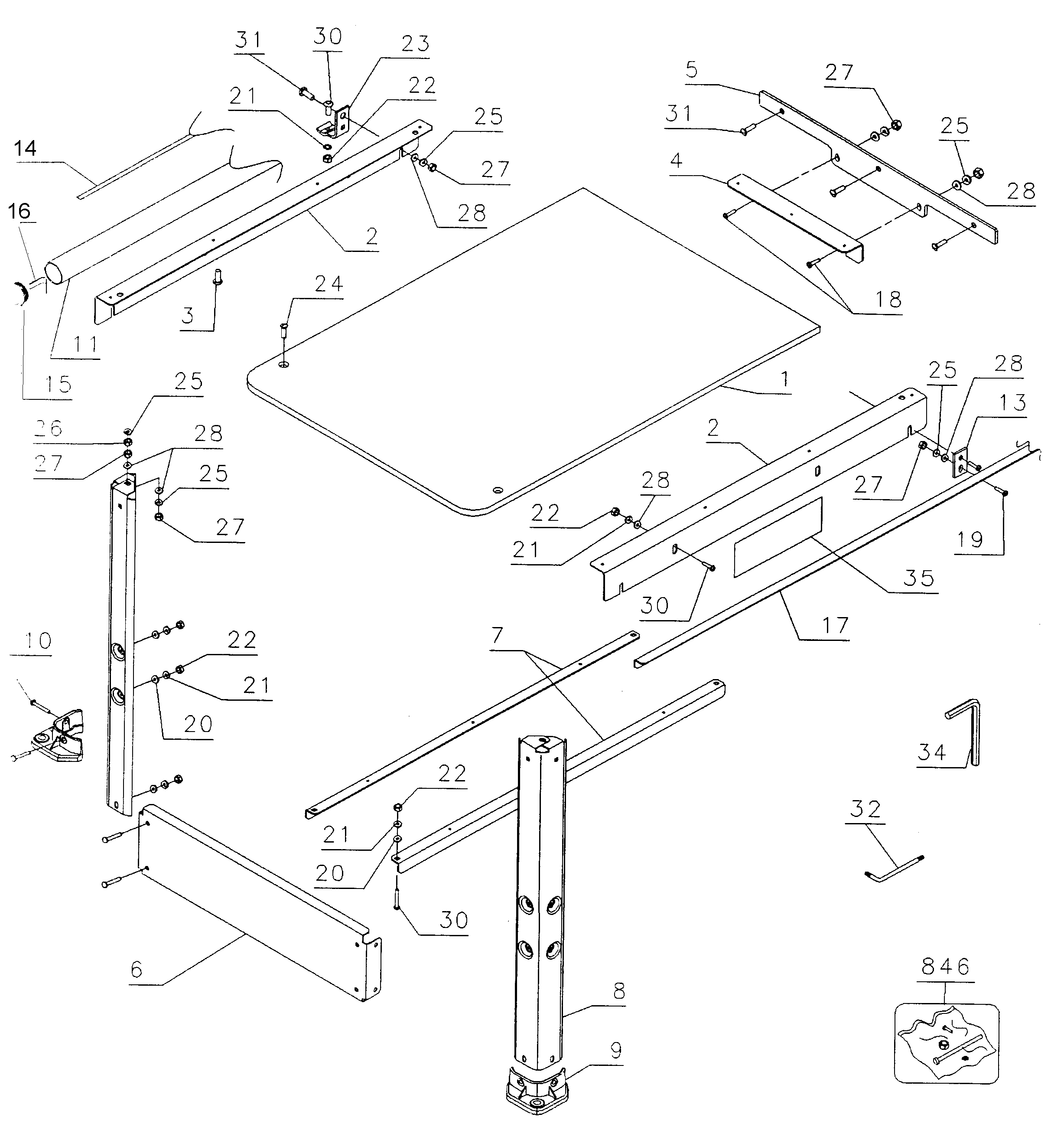 Black & Decker DW746X fence rail diagram