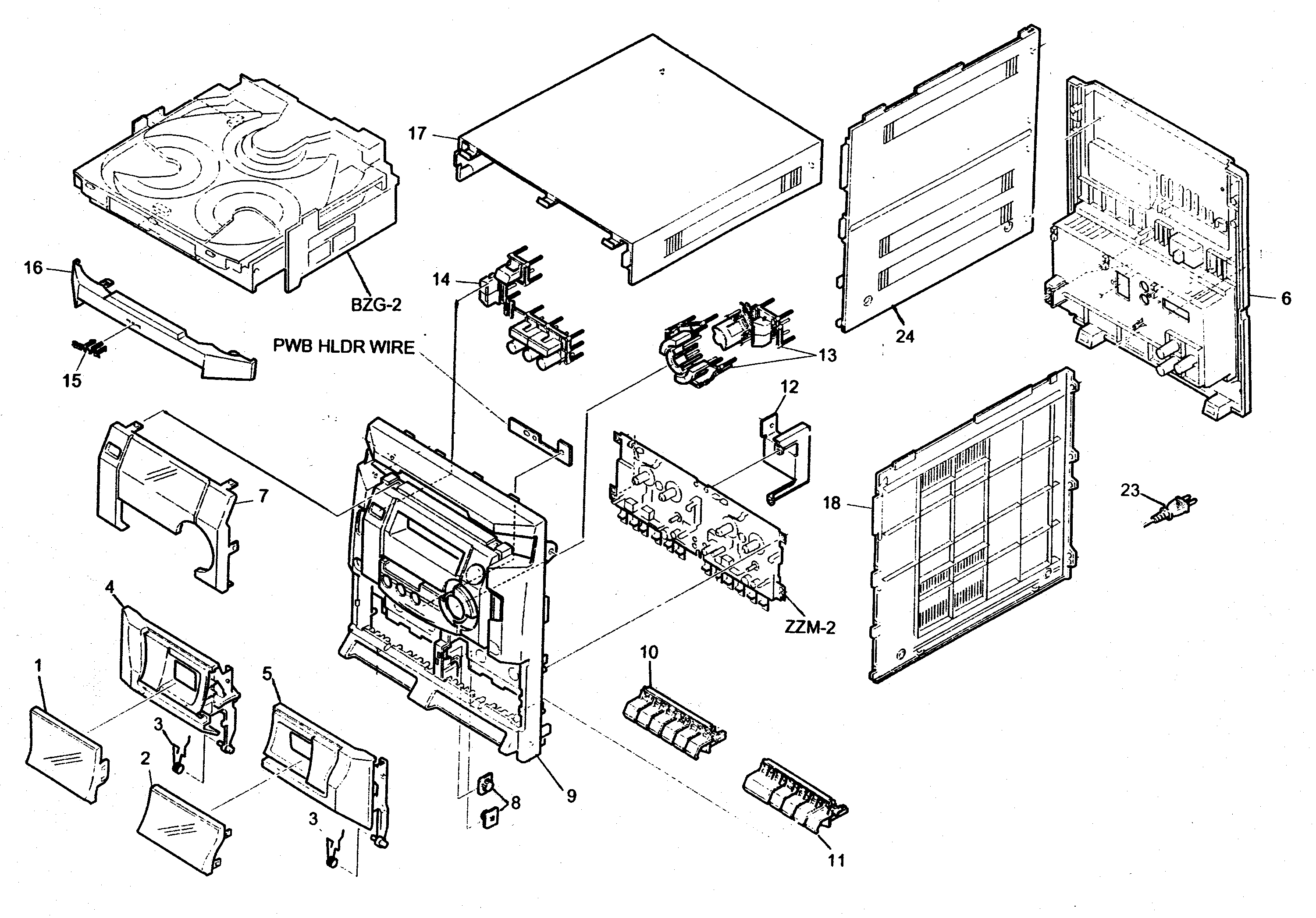 Aiwa NSX-AJ100 cabinet parts diagram