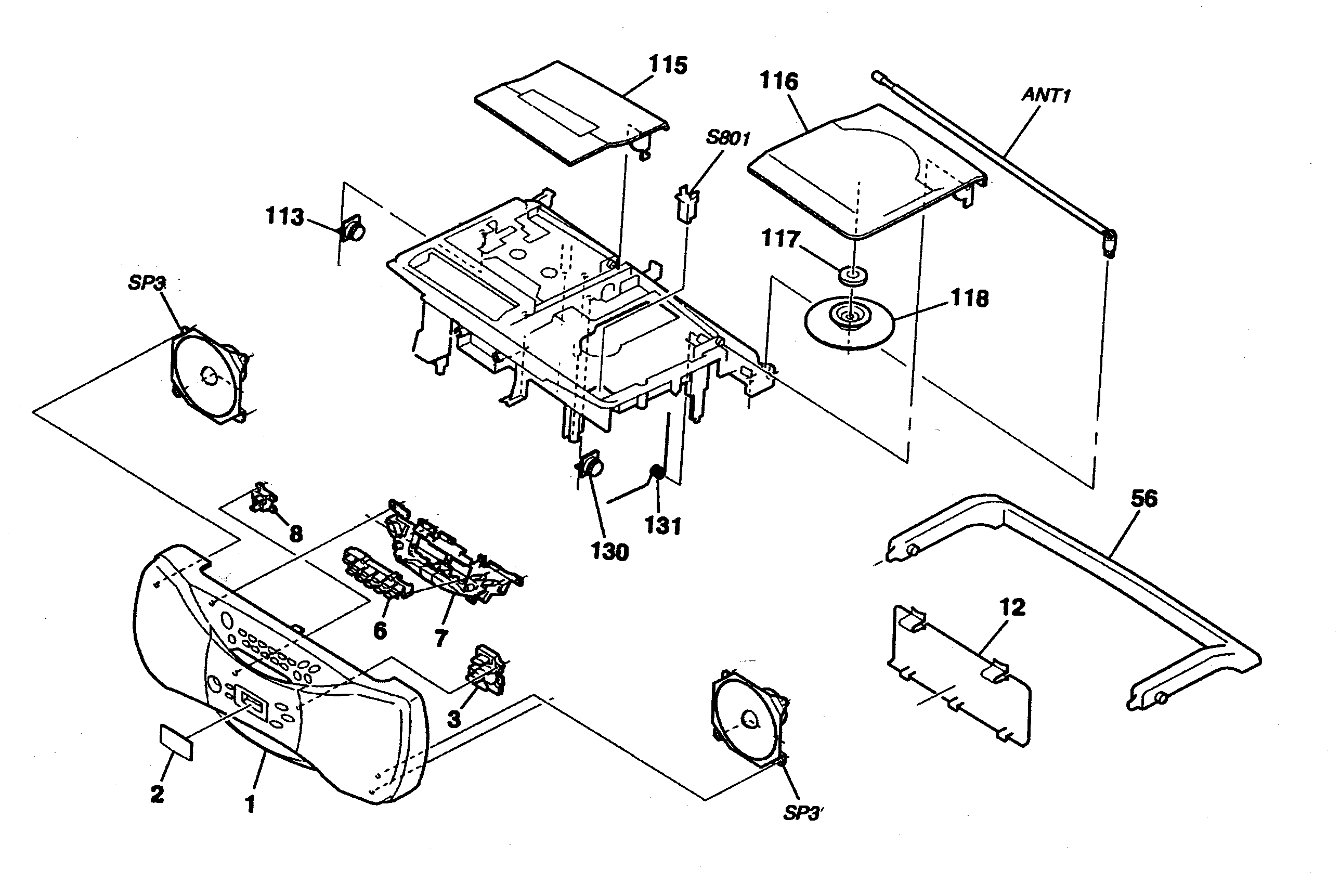 Sony CFD-S26 cabinet parts diagram