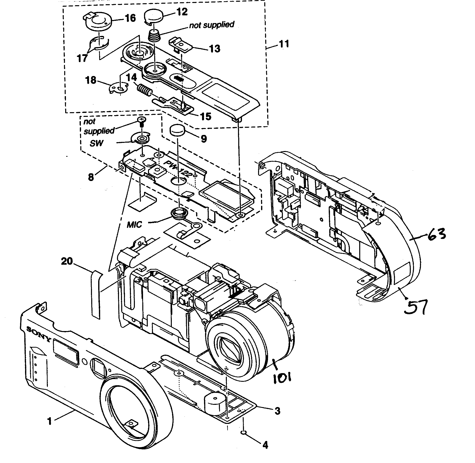 Sony DSC-P1 cabinet parts diagram