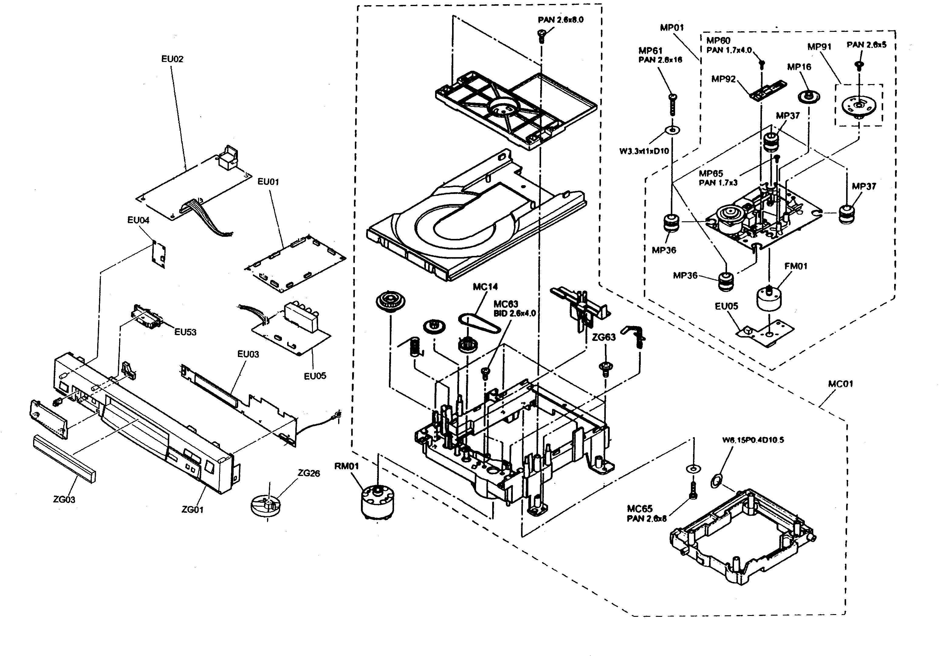 Toshiba SD-2300 cabinet parts diagram