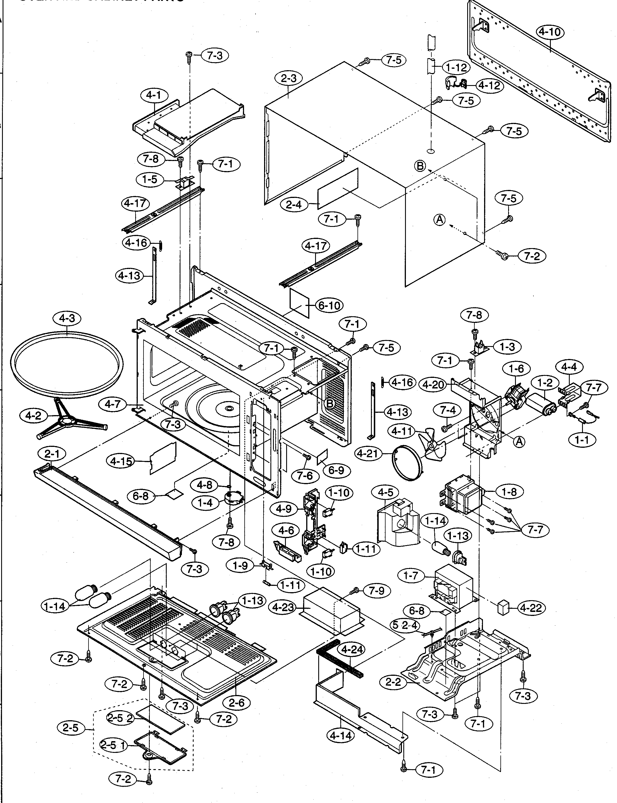 Sharp R-1200 oven cabinet parts diagram