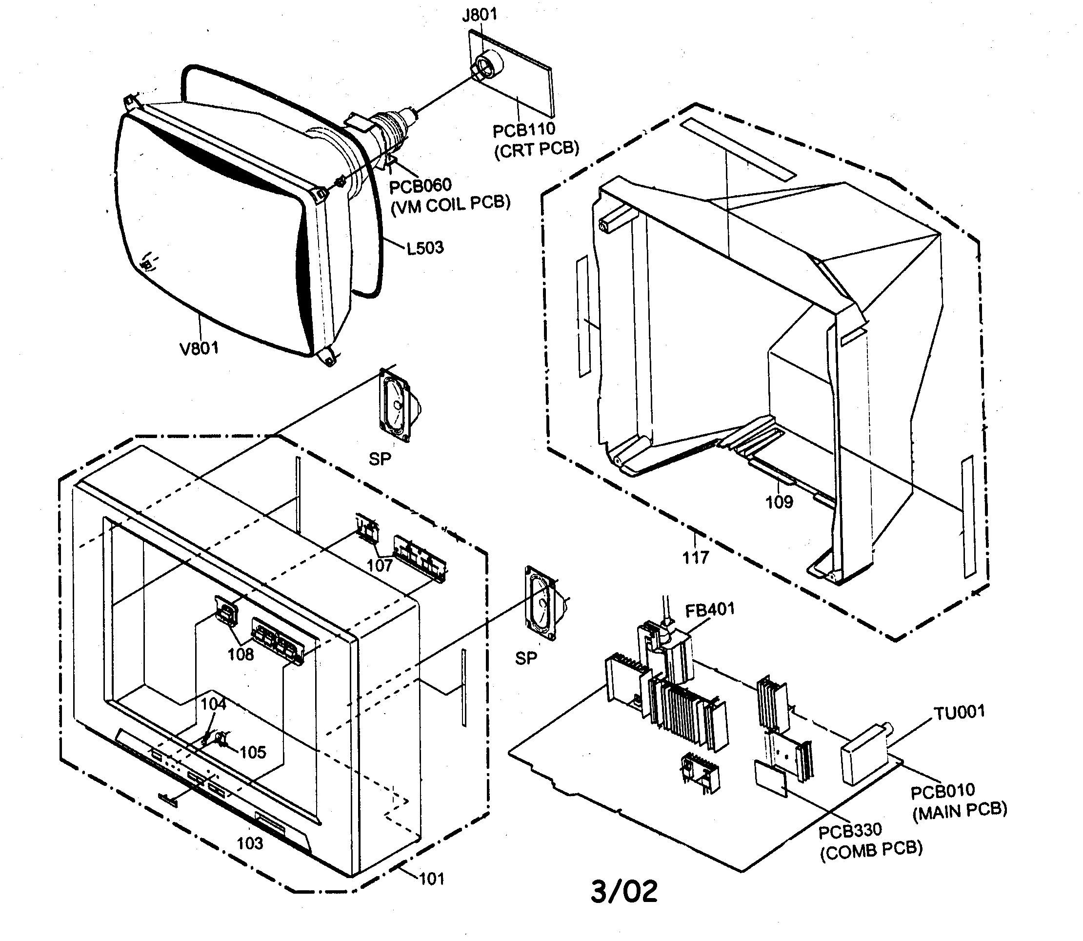 Toshiba 14AF41 cabinet parts diagram