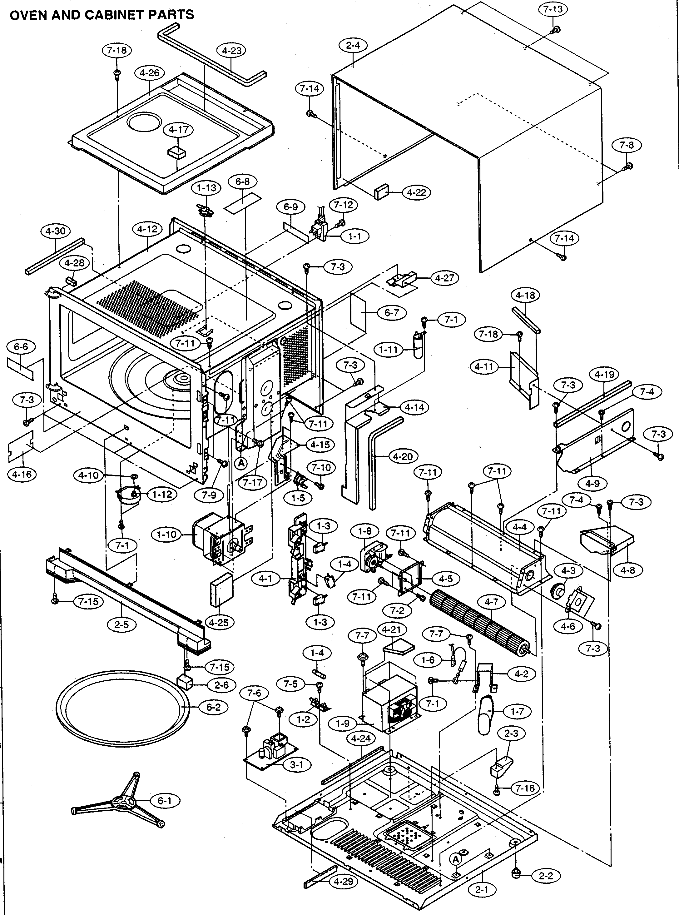 Sharp R-610DSA oven/cabinet diagram