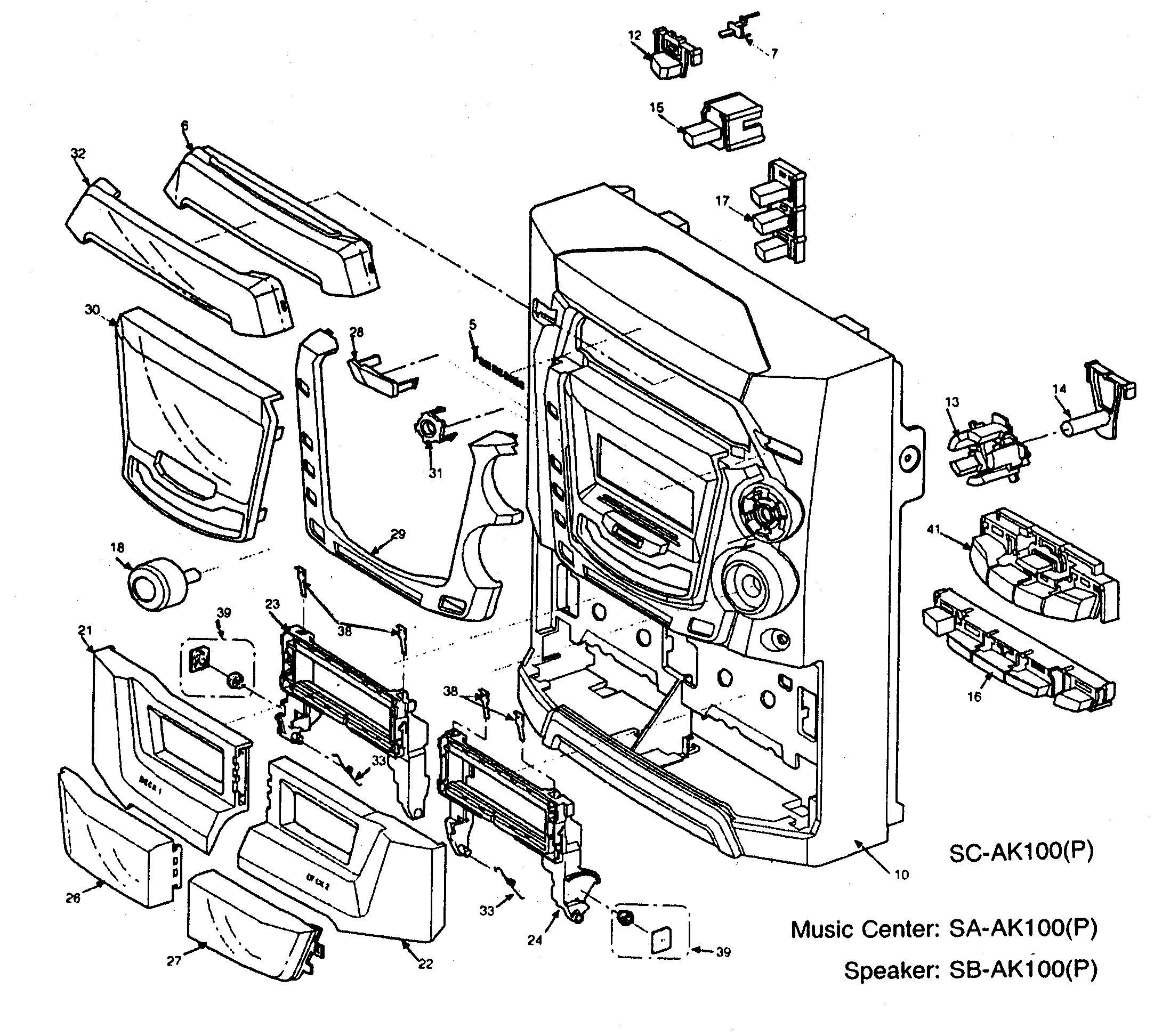 Panasonic SC-AK100 cabinet parts diagram