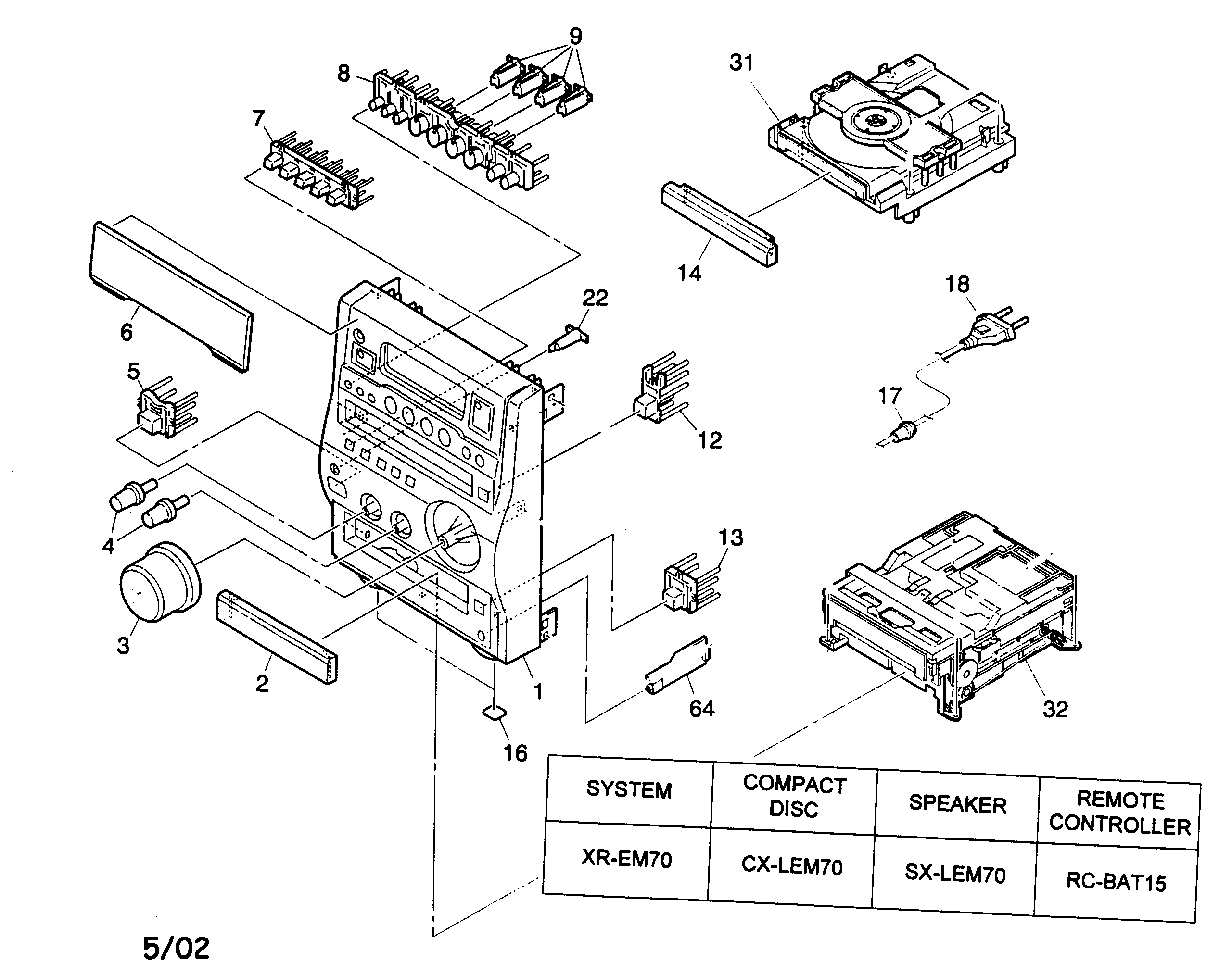 Aiwa SX-LEM70 cabinet parts diagram