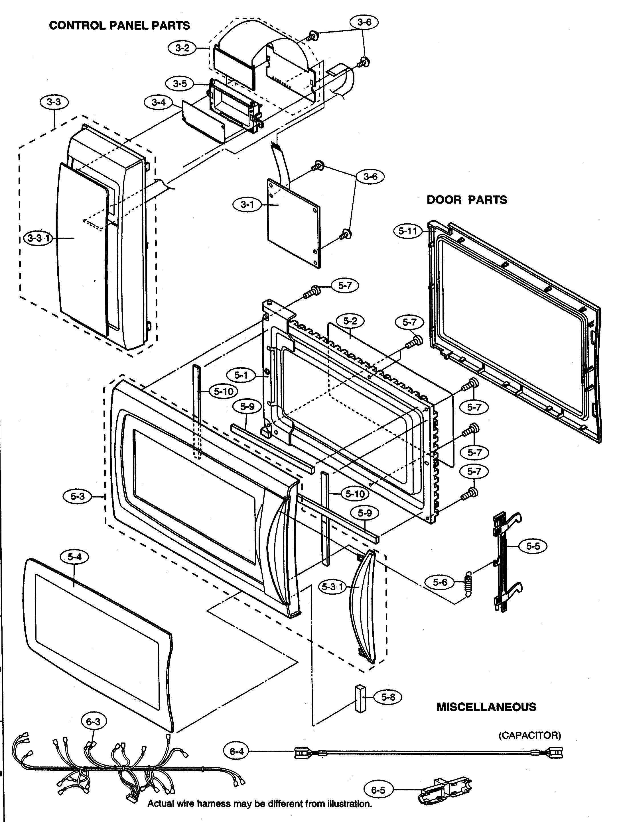 Sharp R-330EK control panel/door/miscellaneous parts diagram