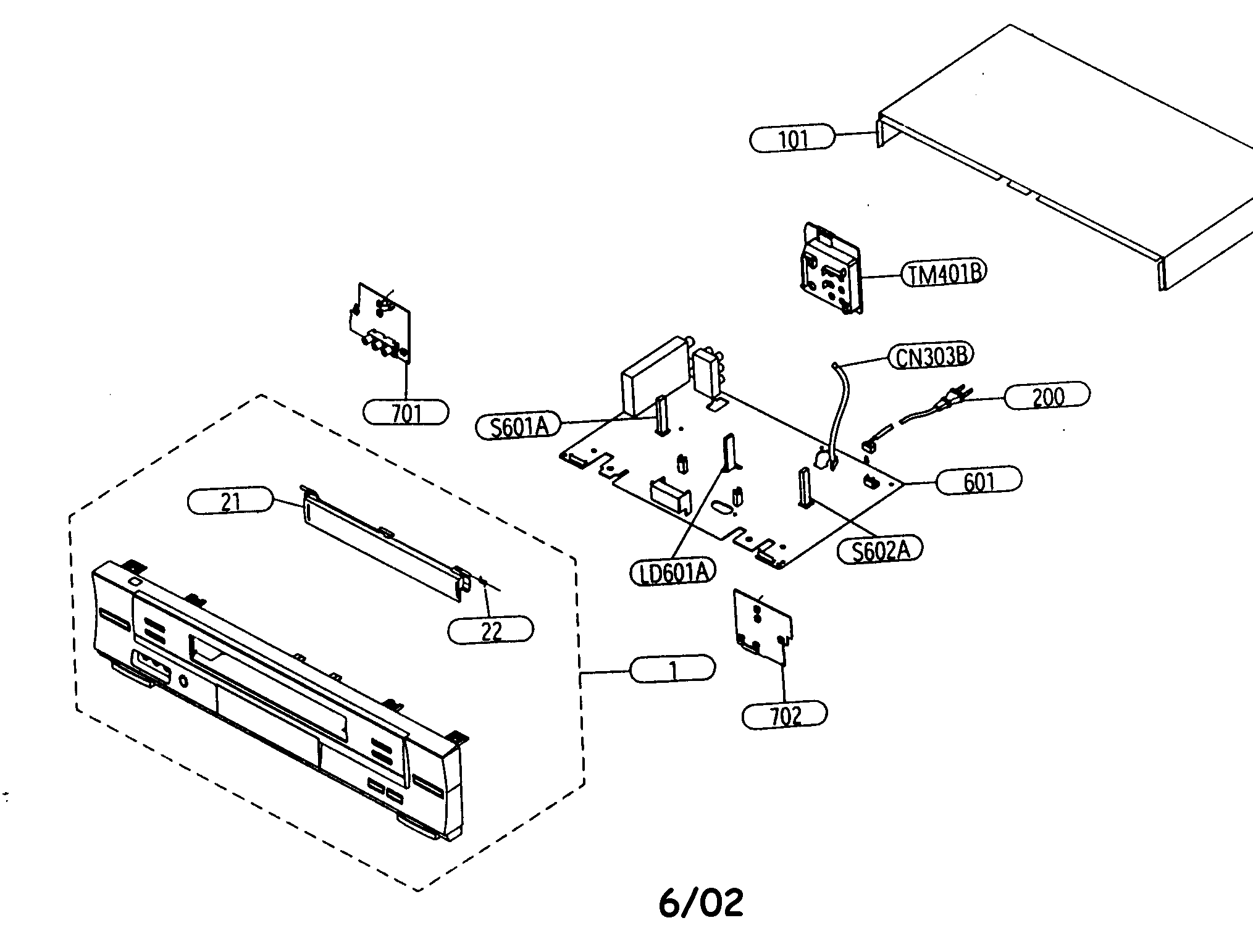Toshiba W-622 cabinet parts diagram