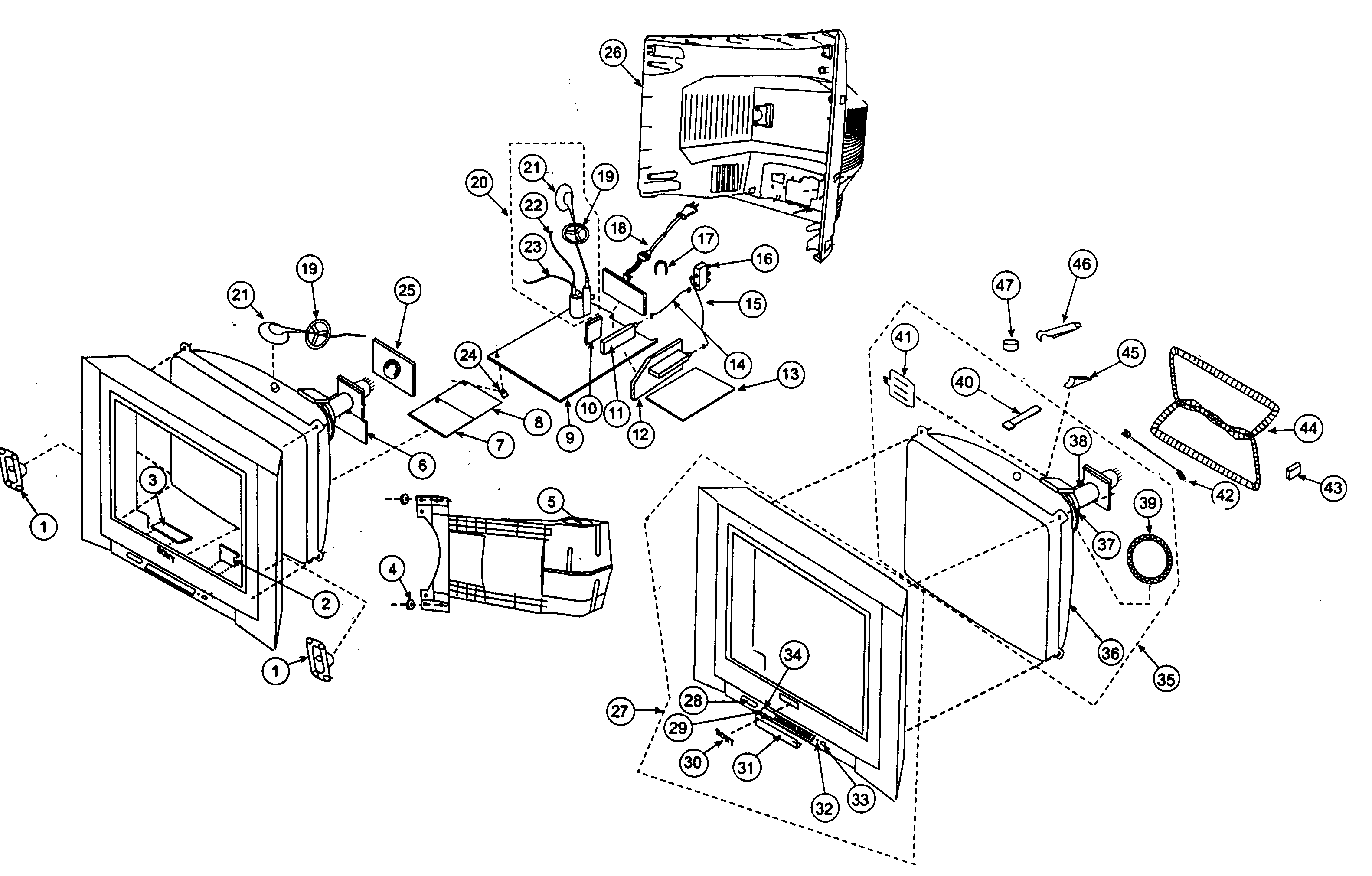 Sony KV-36FV300 cabinet parts diagram