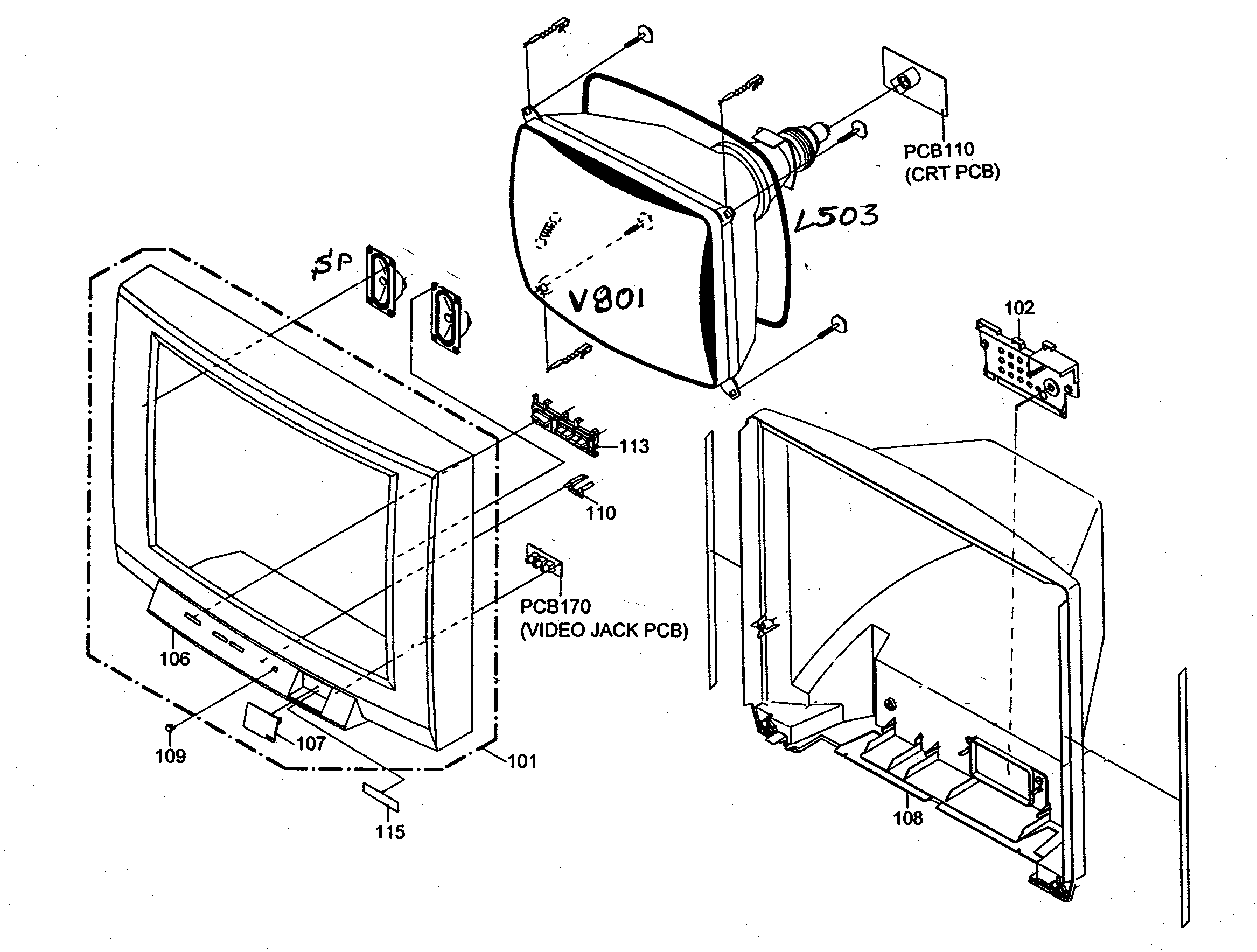 Toshiba 27A62 cabinet parts diagram
