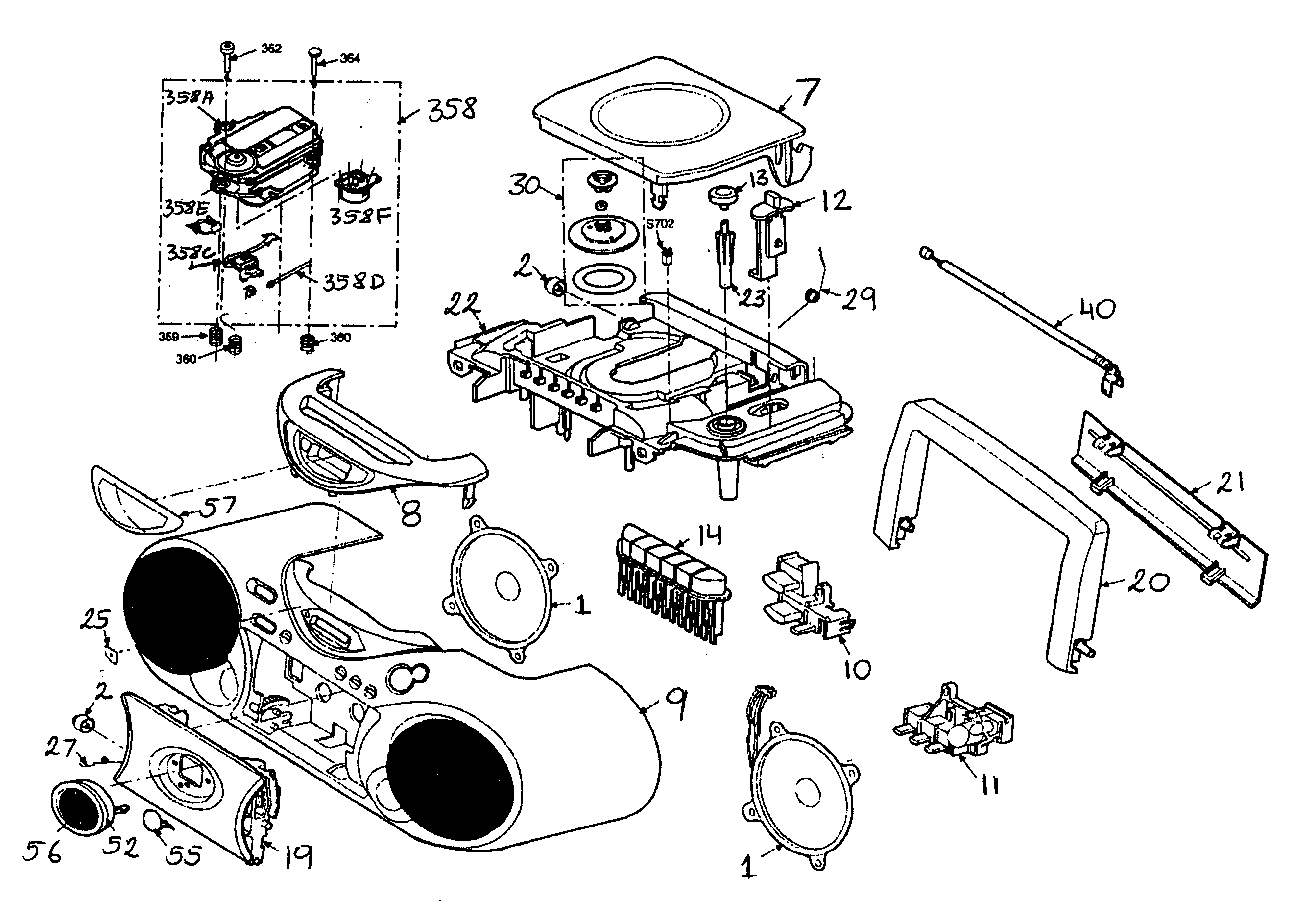 Panasonic RX-D16P cabinet parts diagram